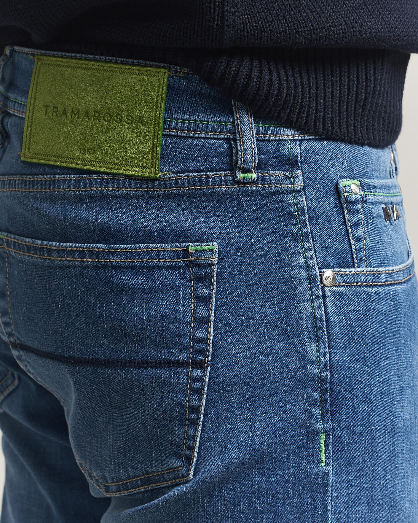 Heren | Broeken | Tramarossa | Michelangelo Contrast Seam Stretch Jeans Mid Blue