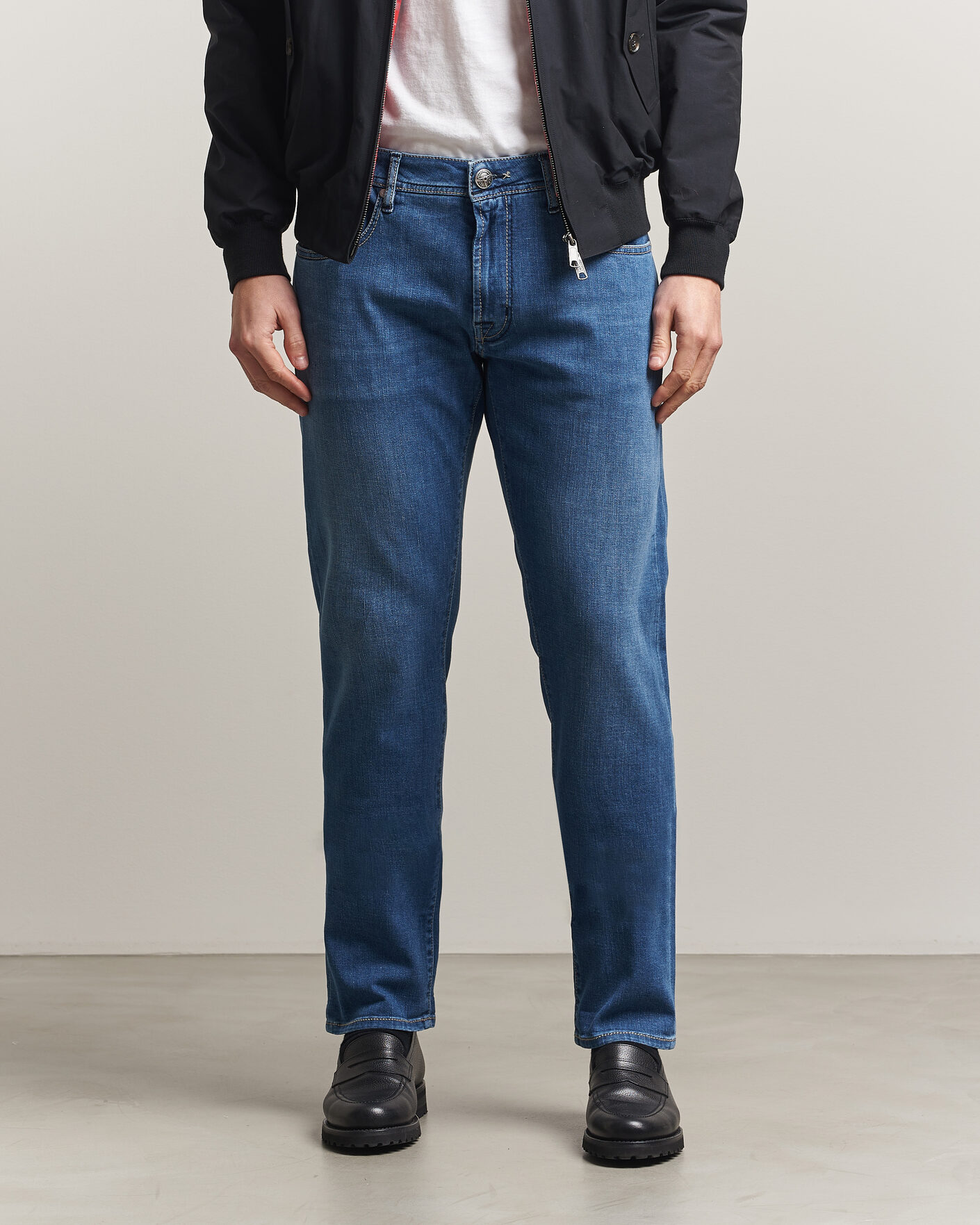 Heren | Jeans | Tramarossa | Michelangelo Contrast Seam Stretch Jeans Mid Blue