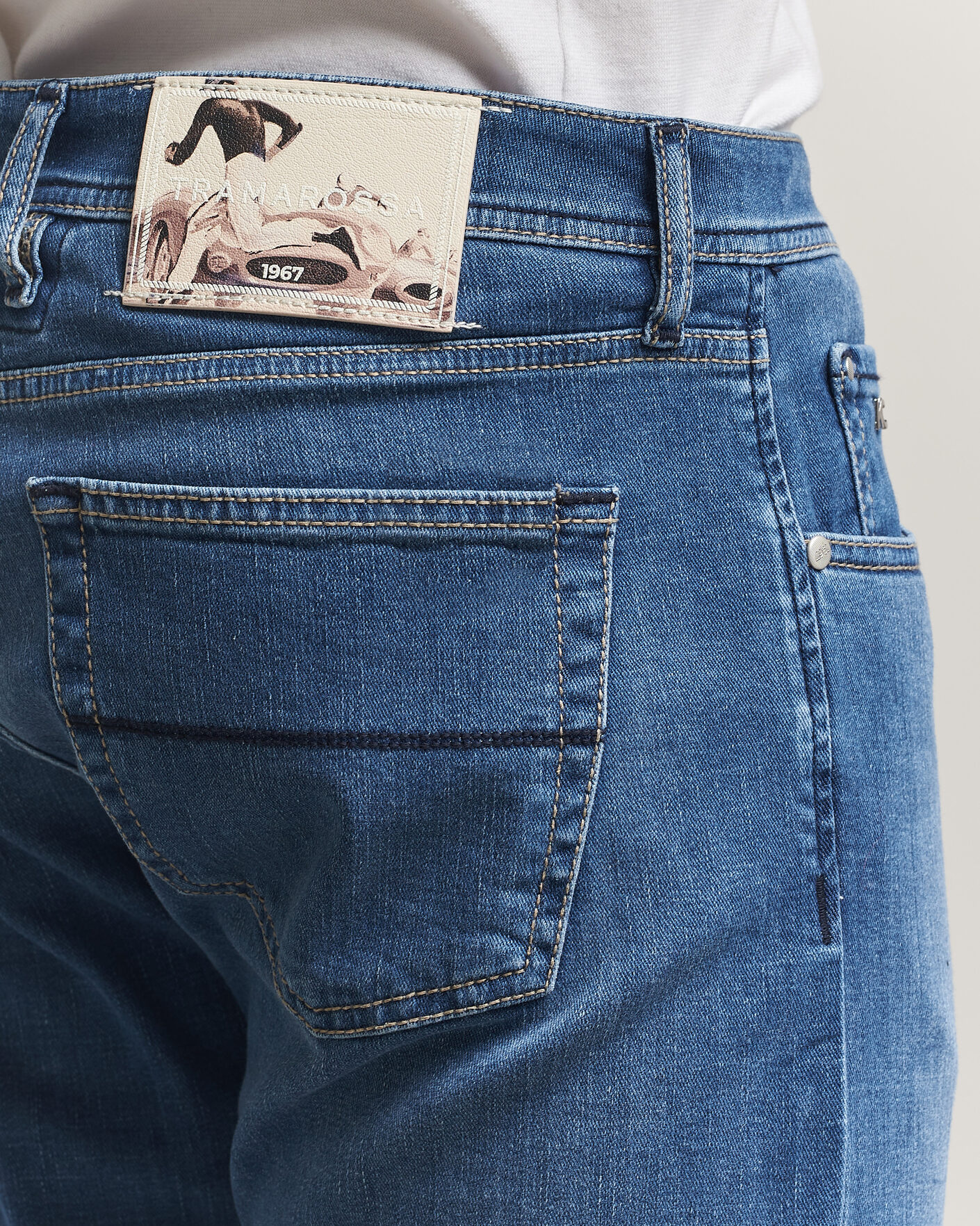 Heren | Jeans | Tramarossa | Michelangelo Contrast Seam Stretch Jeans Mid Blue