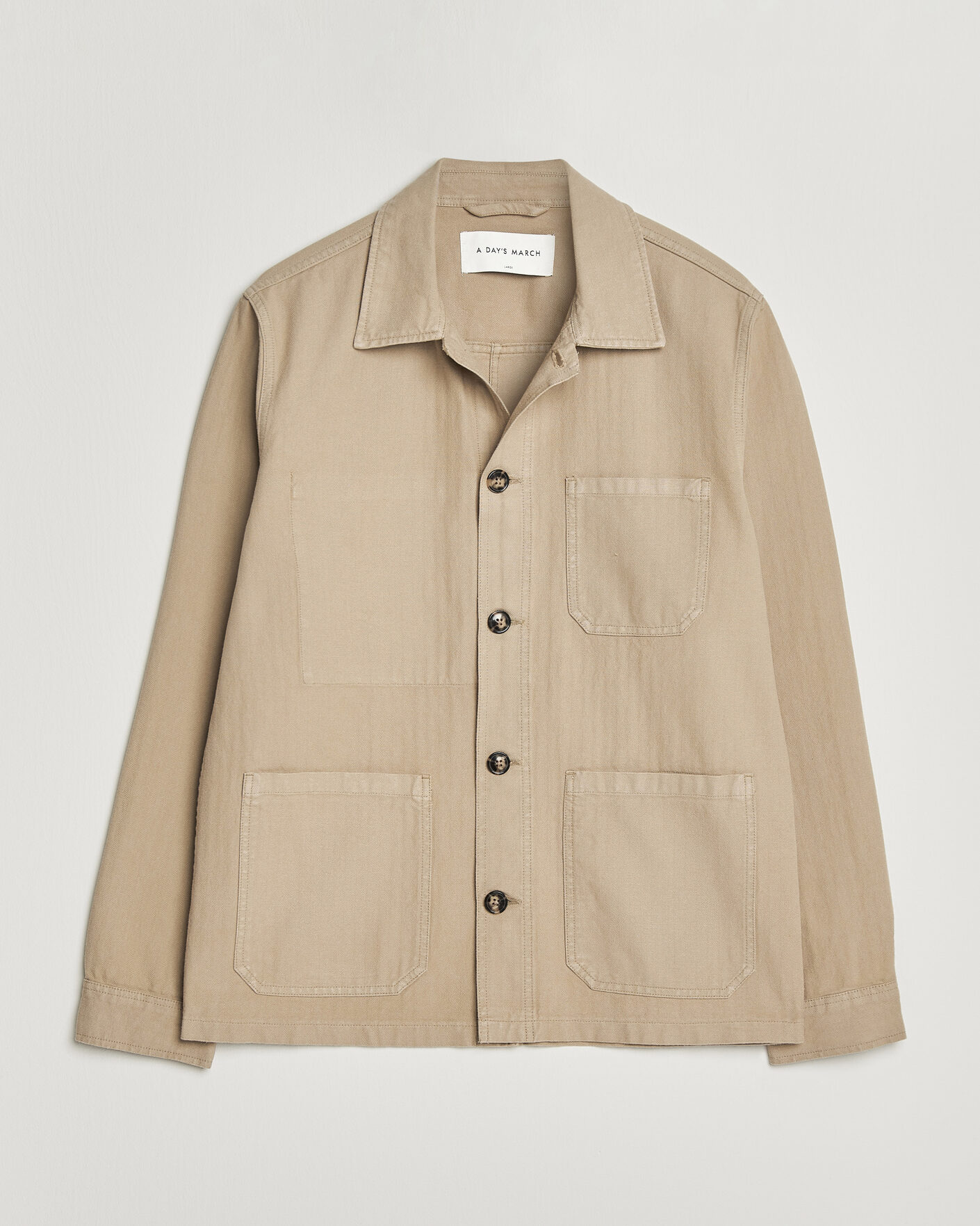 Heren | Overhemden | A Day's March | Original Herringbone Overshirt Desert Taupe