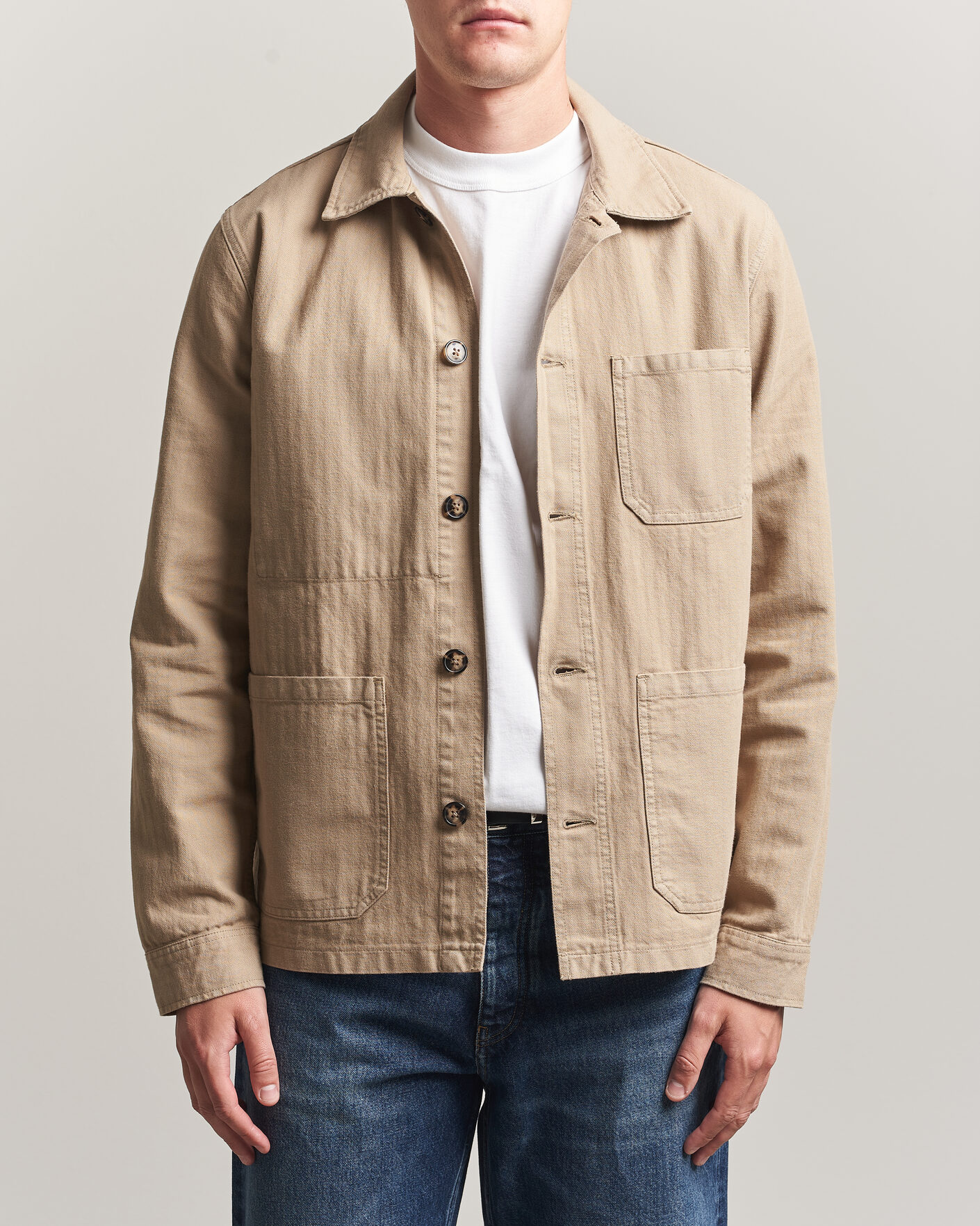 Heren | Overhemden | A Day's March | Original Herringbone Overshirt Desert Taupe