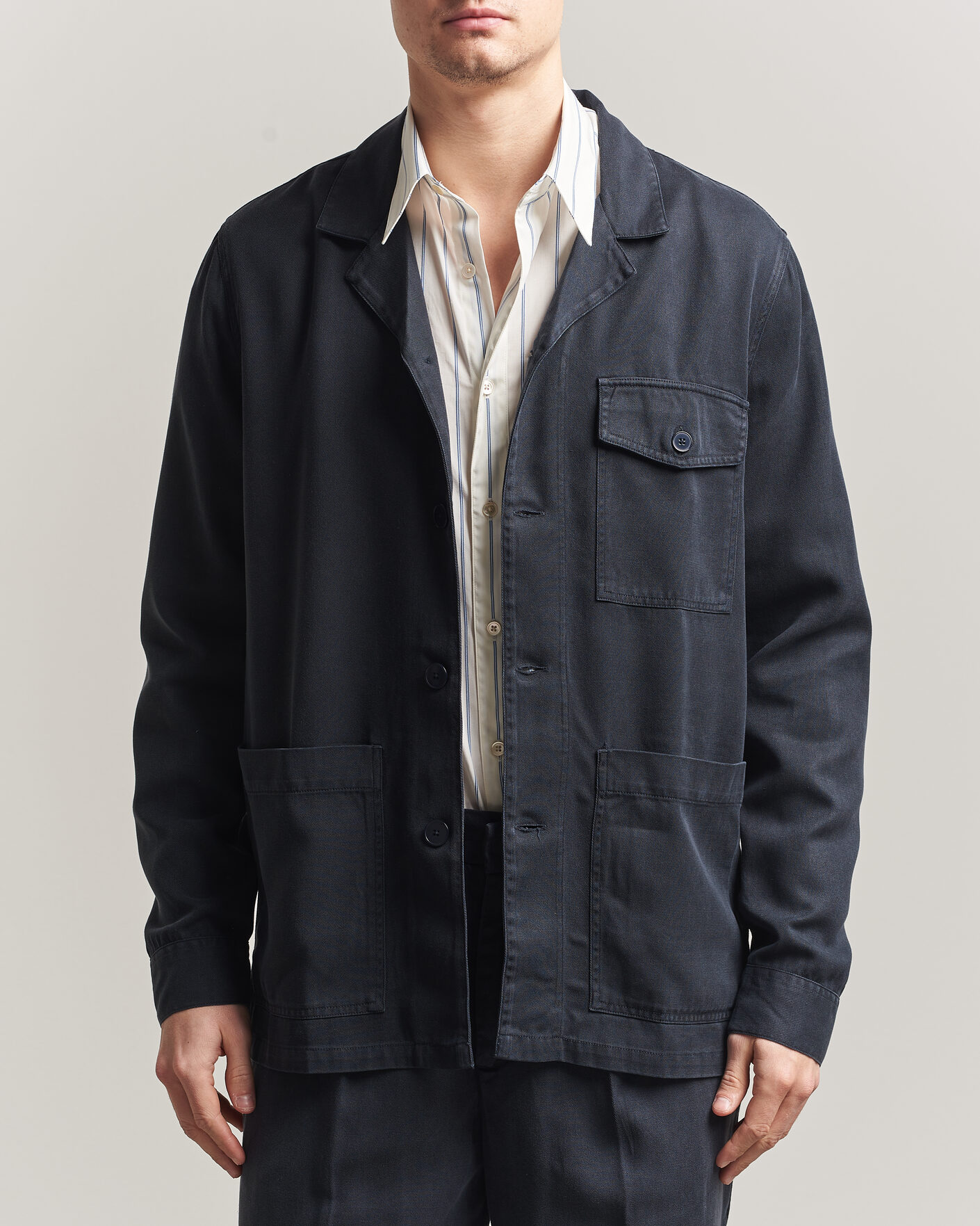 Heren | Overhemden | A Day's March | Banagher Lyocell Overshirt Navy