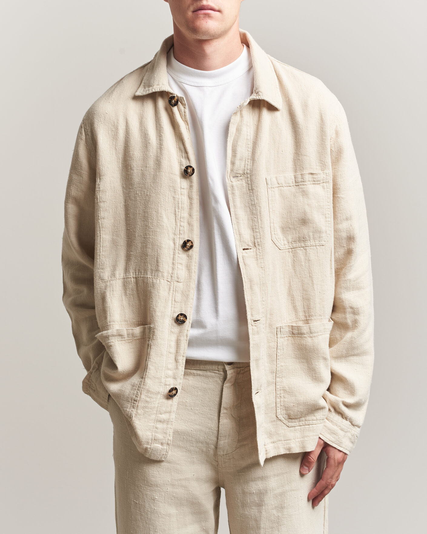 Heren | Overhemden | A Day's March | Original Linen Overshirt Oyster