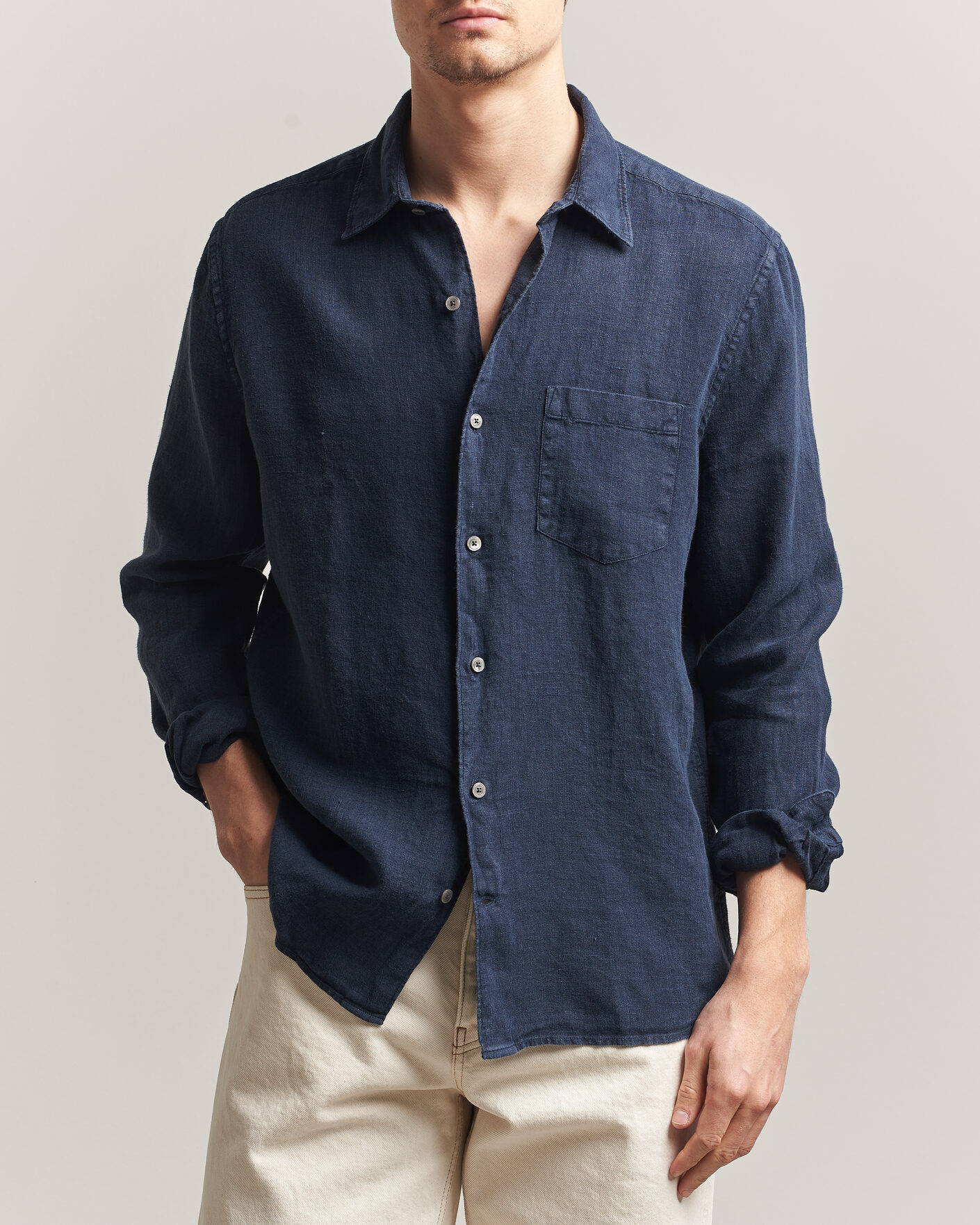 Heren | Overhemden | A Day's March | Daintree Linen Shirt Navy