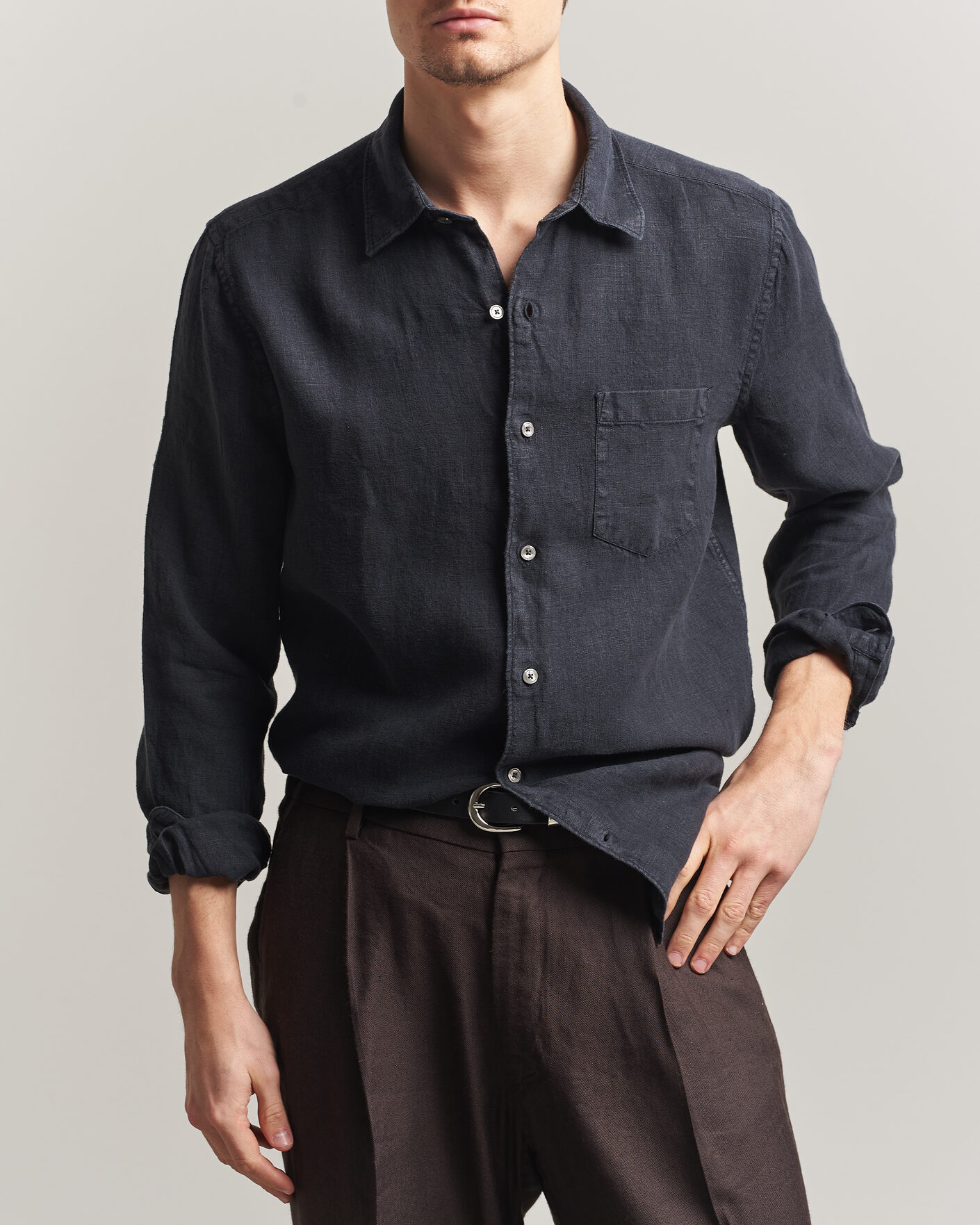 Heren | Overhemden | A Day's March | Daintree Linen Shirt Off Black