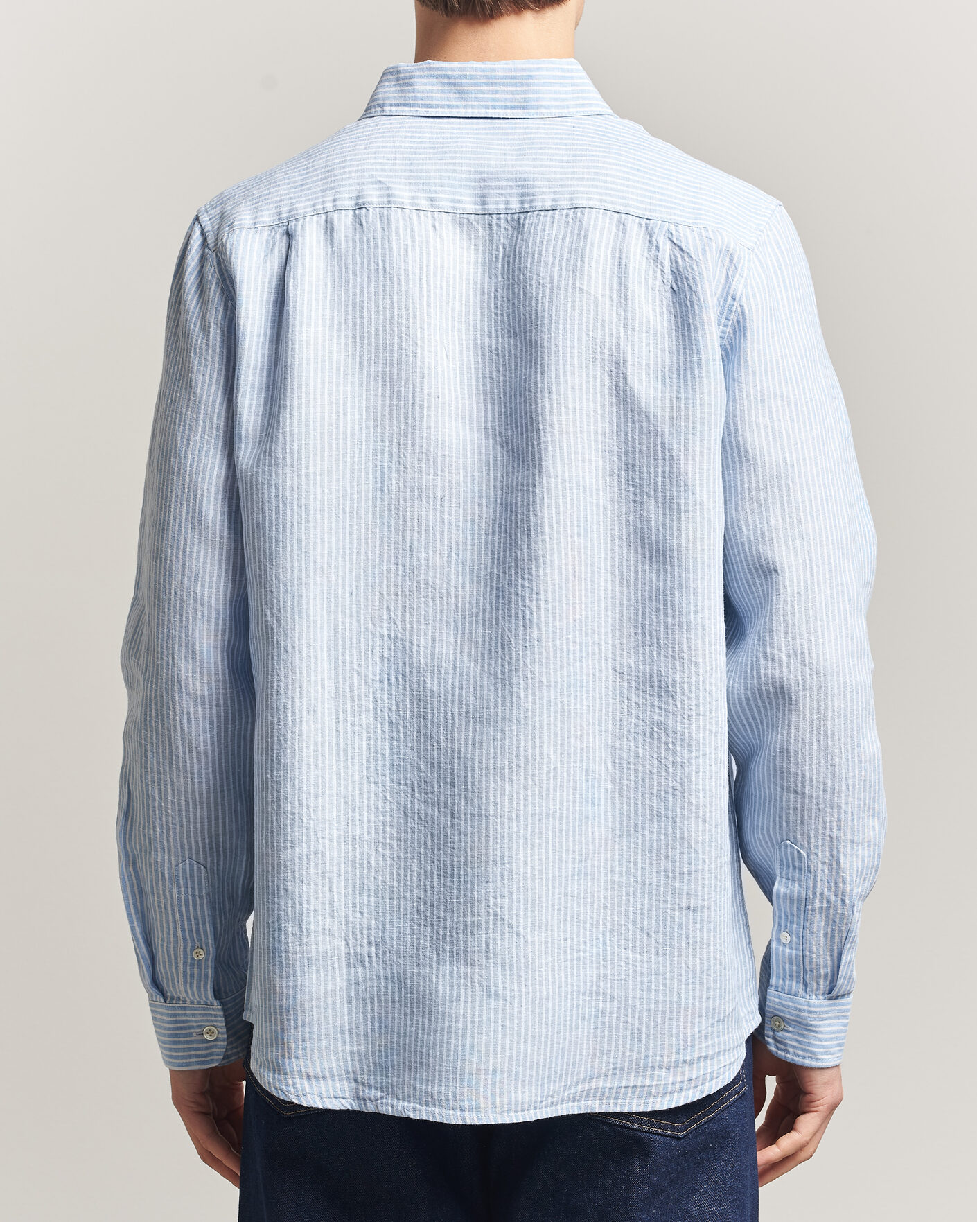 Heren | Overhemden | A Day's March | Daintree Striped Linen Shirt Light Blue/White