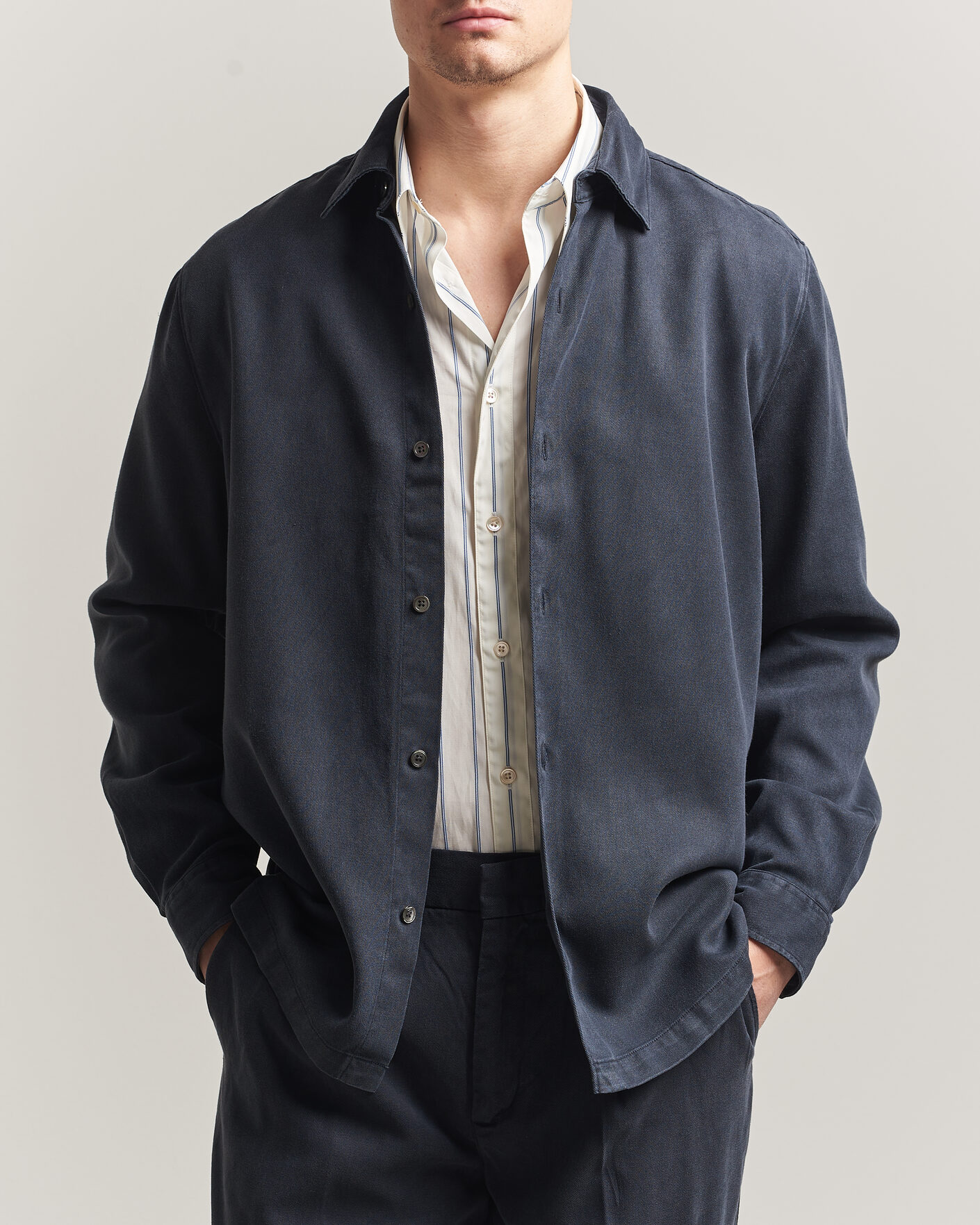 Heren | Overhemden | A Day's March | Clean Cut Lyocell Shirt Navy