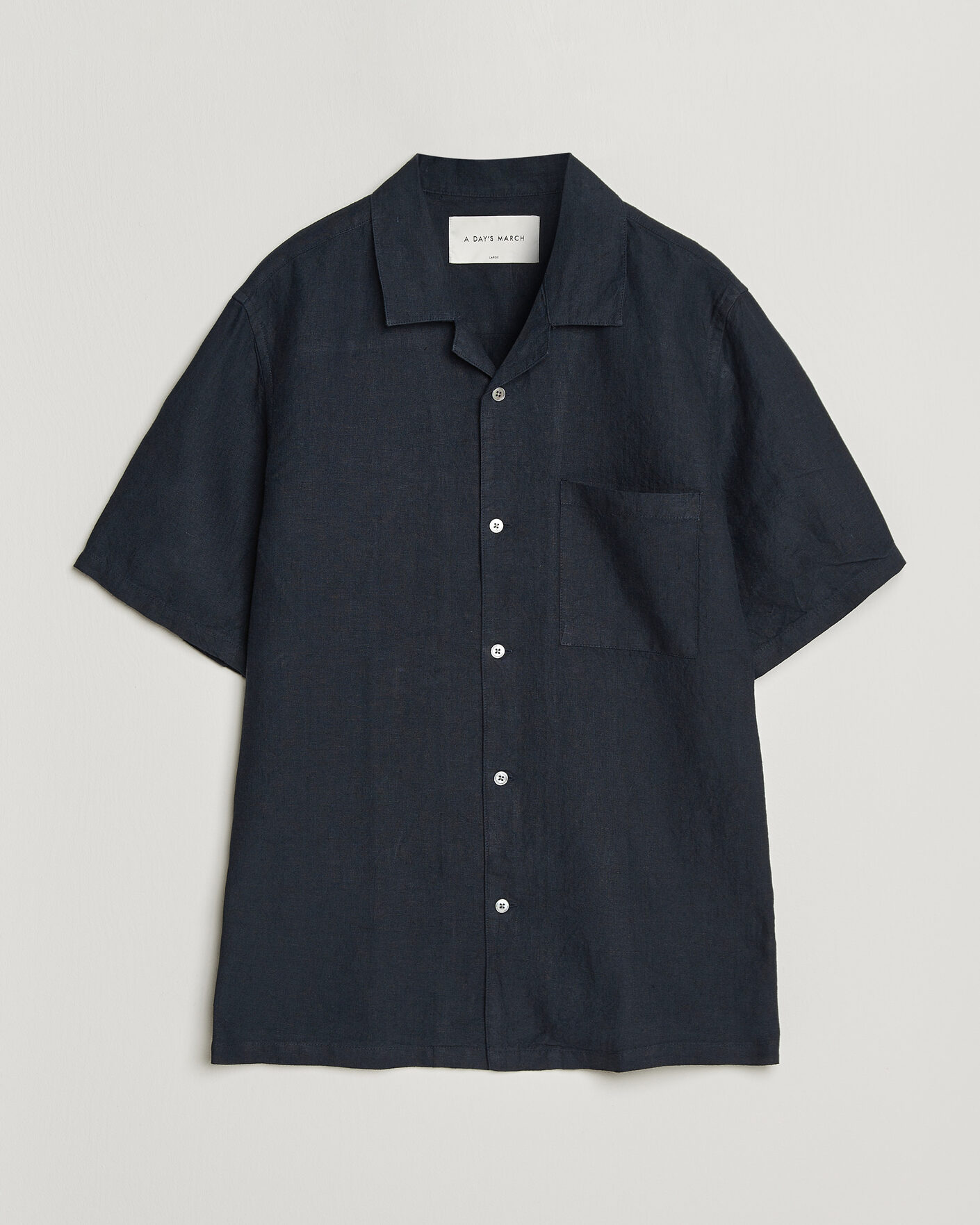 Heren | Overhemden | A Day's March | Yamu Linen Short Sleeve Shirt Navy