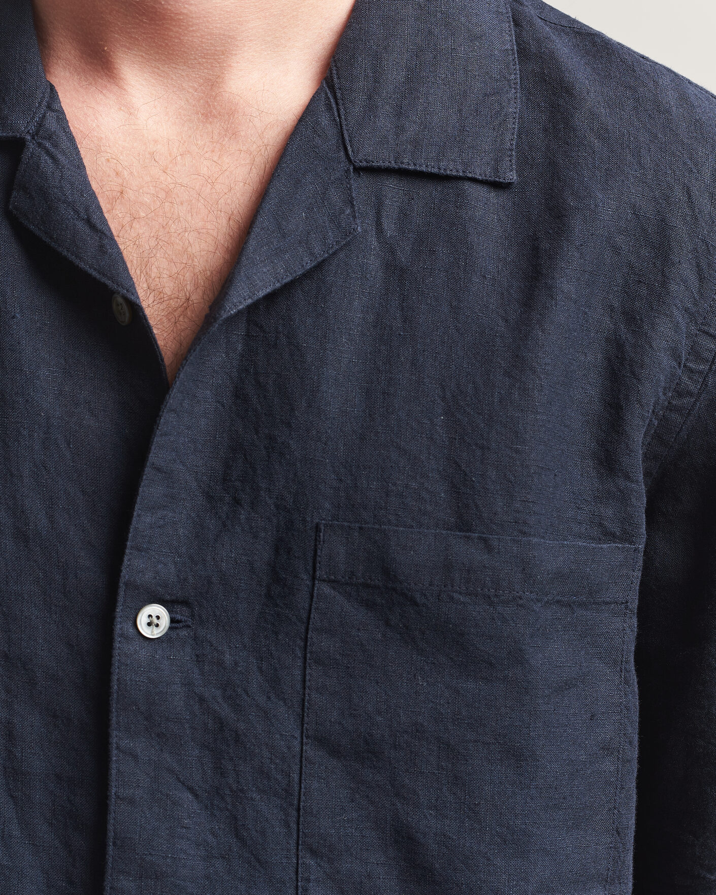 Heren | Overhemden | A Day's March | Yamu Linen Short Sleeve Shirt Navy