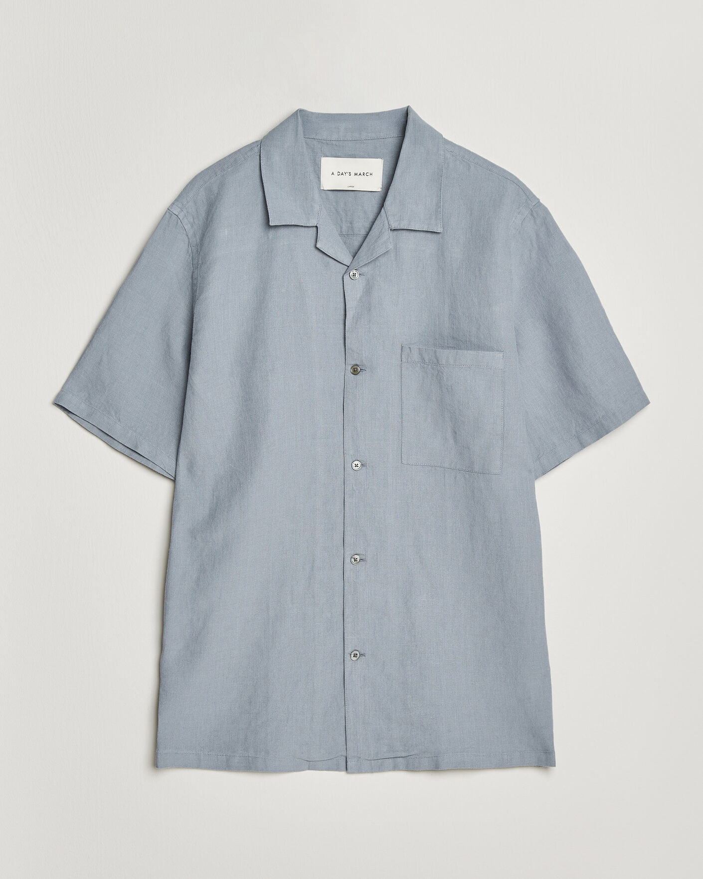 Heren | Overhemden | A Day's March | Yamu Linen Short Sleeve Shirt Rock Blue