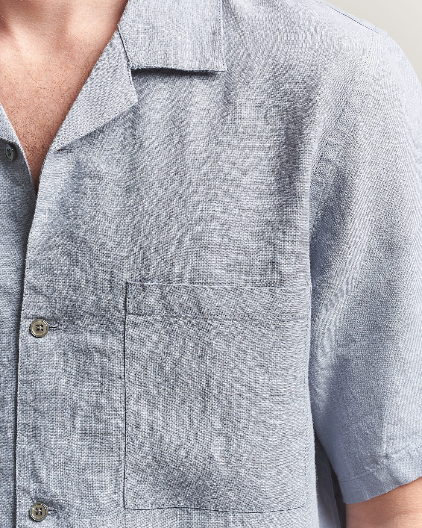 Heren | Overhemden | A Day's March | Yamu Linen Short Sleeve Shirt Rock Blue