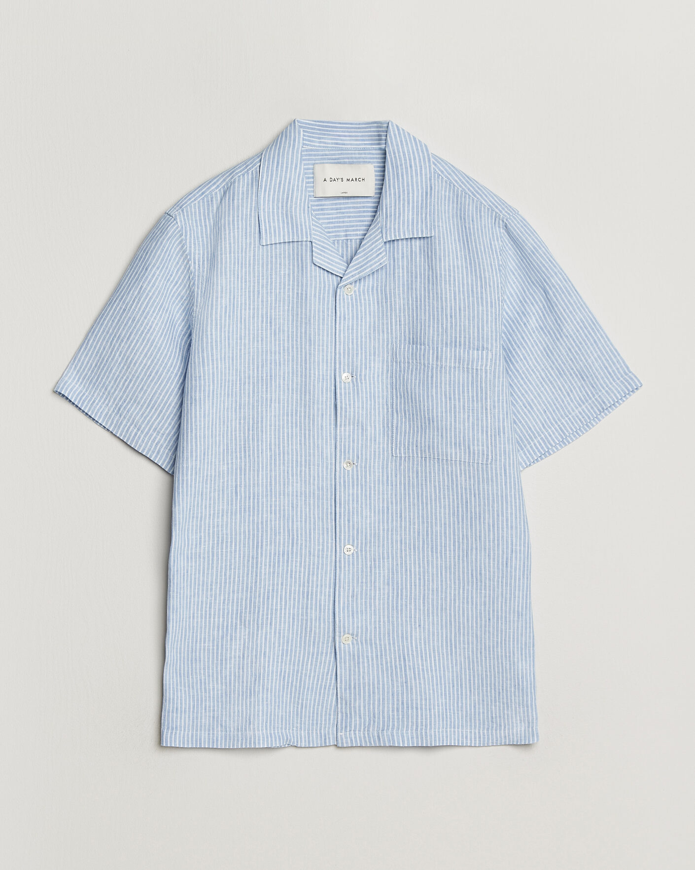 Heren | Overhemden | A Day's March | Yamu Striped Linen Short Sleeve Shirt Light Blue