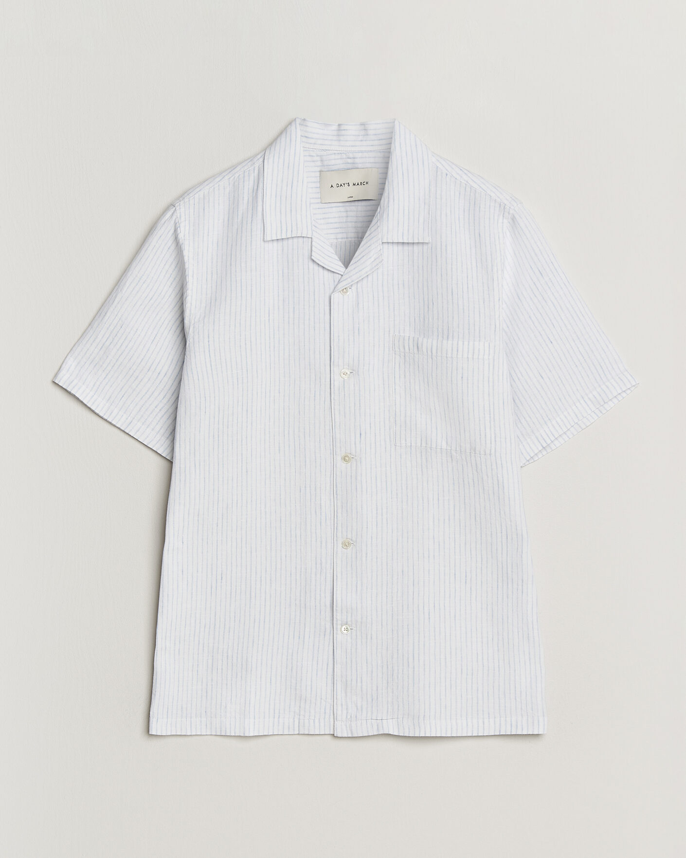 Heren | Overhemden | A Day's March | Yamu Striped Linen Short Sleeve Shirt White
