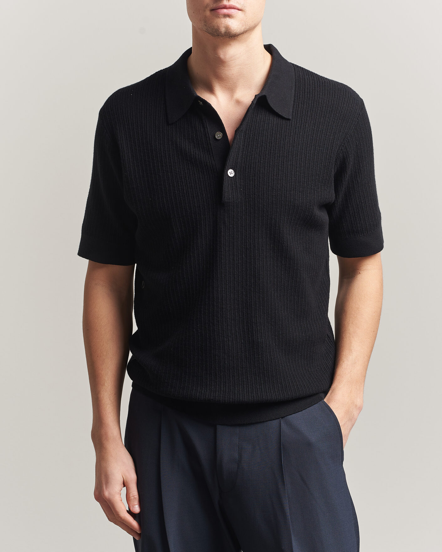 Heren | Polo's | A Day's March | Aspen Structured Knitted Polo Black