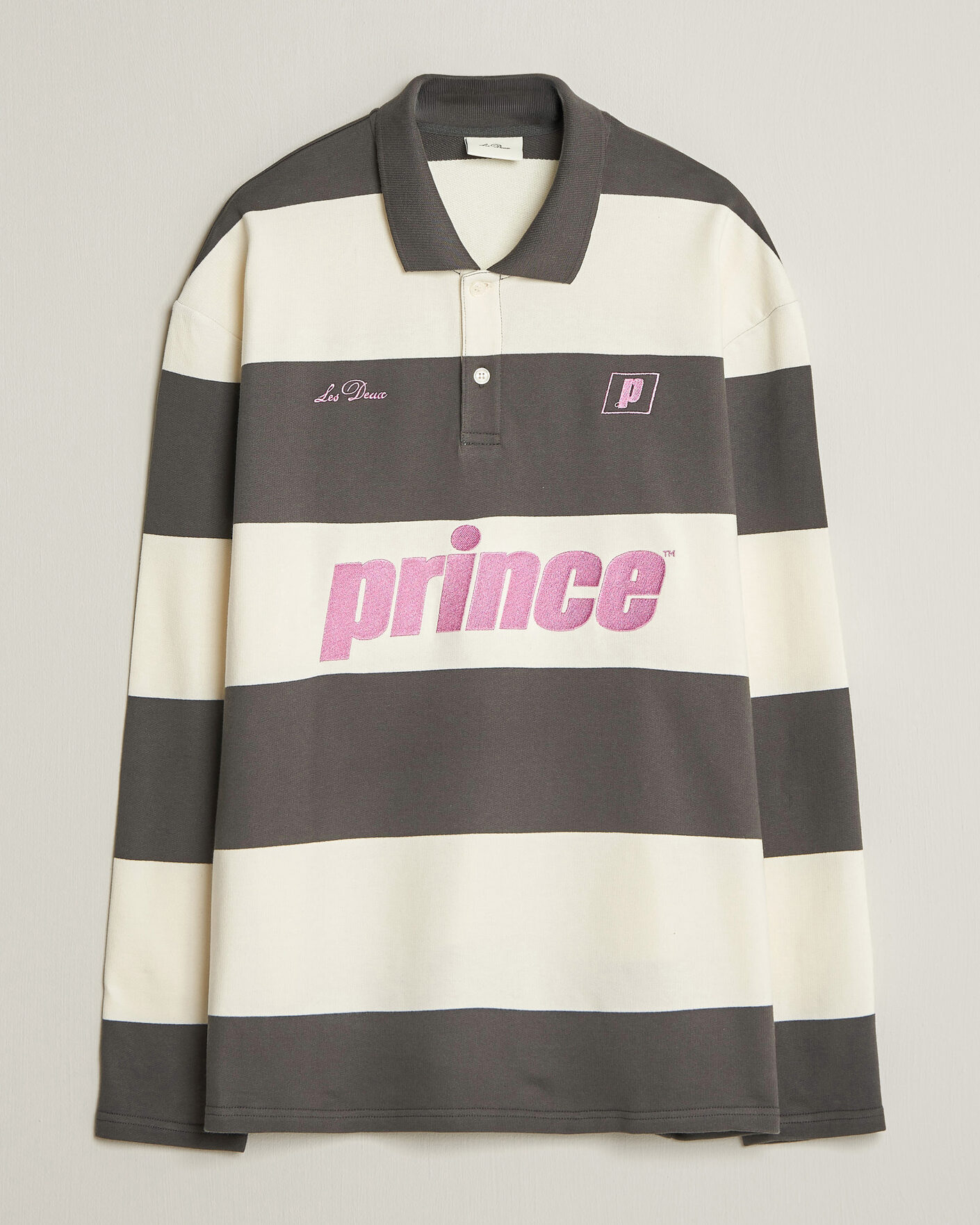 Heren | Truien | LES DEUX | Prince Striped Long Sleeve Polo Raven Gray