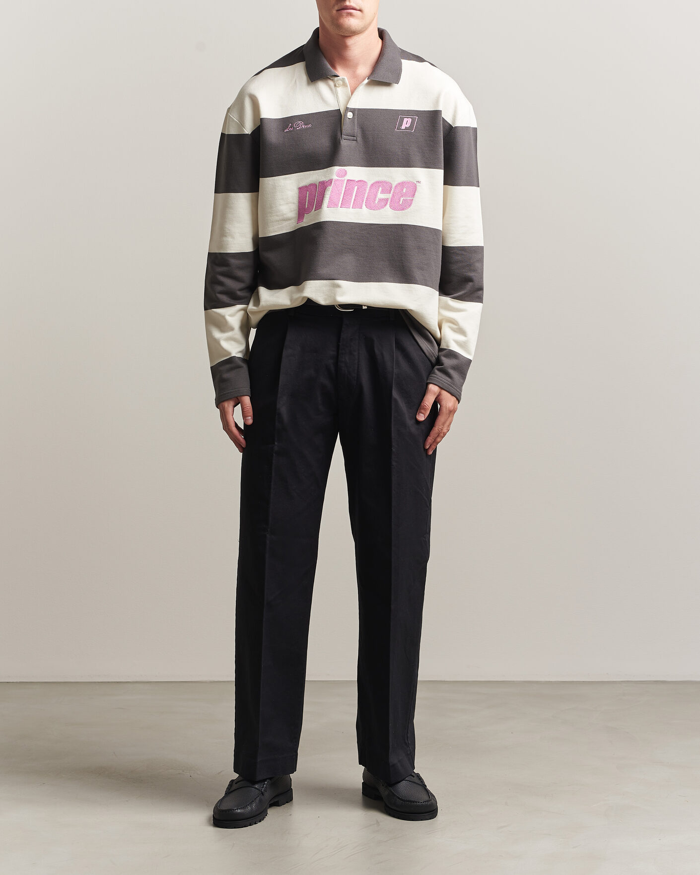 Heren | Truien | LES DEUX | Prince Striped Long Sleeve Polo Raven Gray