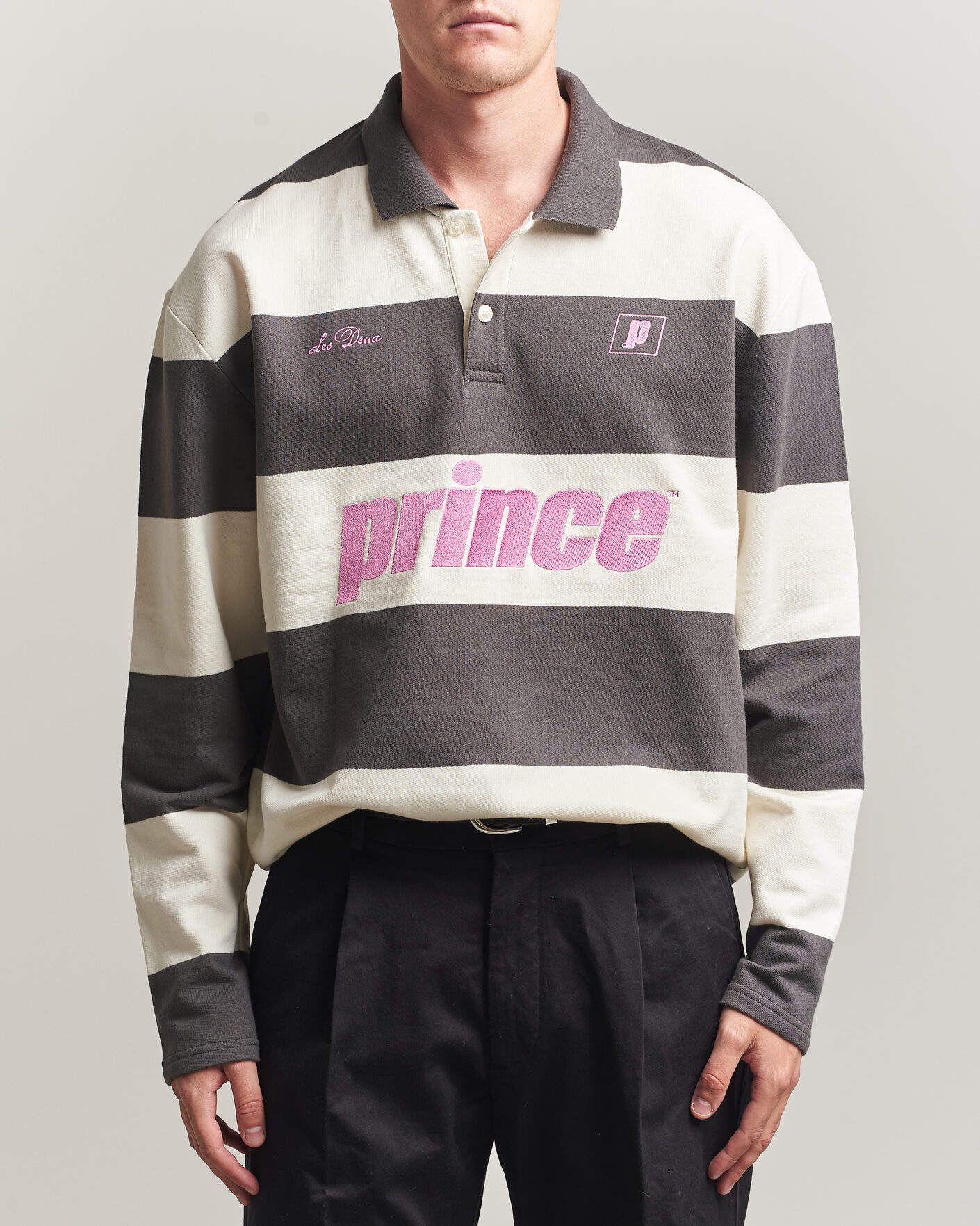 Heren | Truien | LES DEUX | Prince Striped Long Sleeve Polo Raven Gray