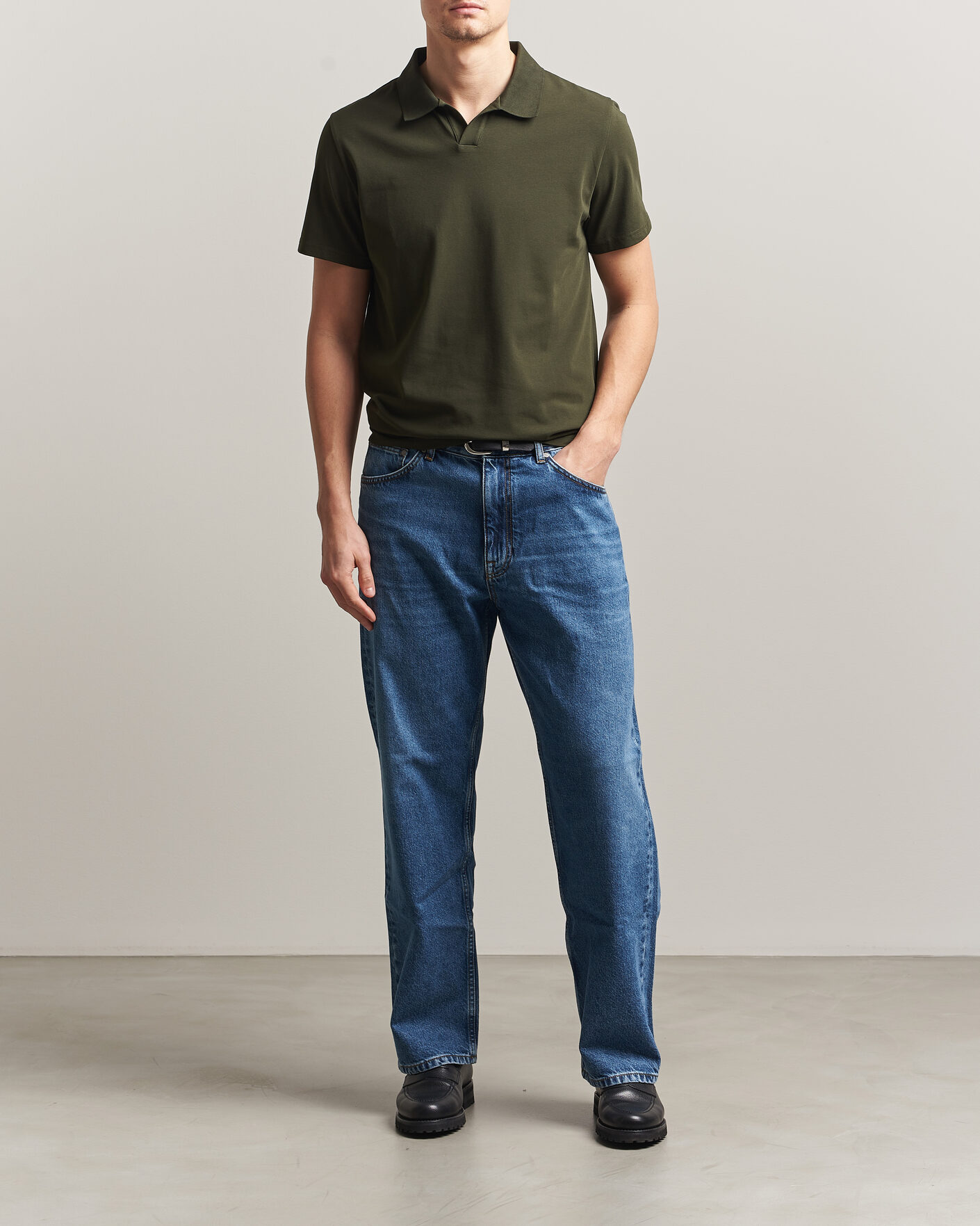 Heren | Polo's | Filippa K | Soft Lycra Polo T-Shirt Midnight Olive