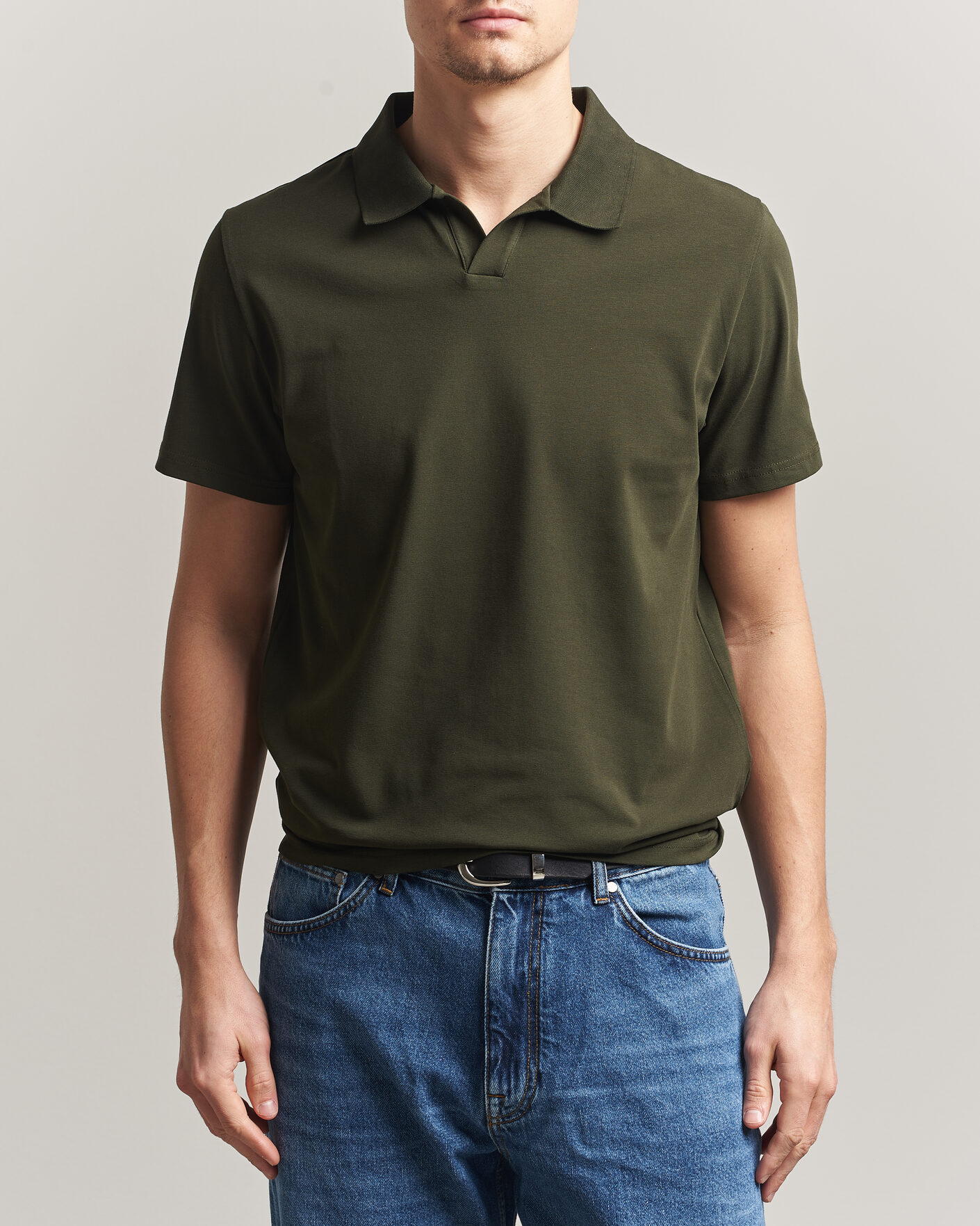 Heren | Polo's | Filippa K | Soft Lycra Polo T-Shirt Midnight Olive