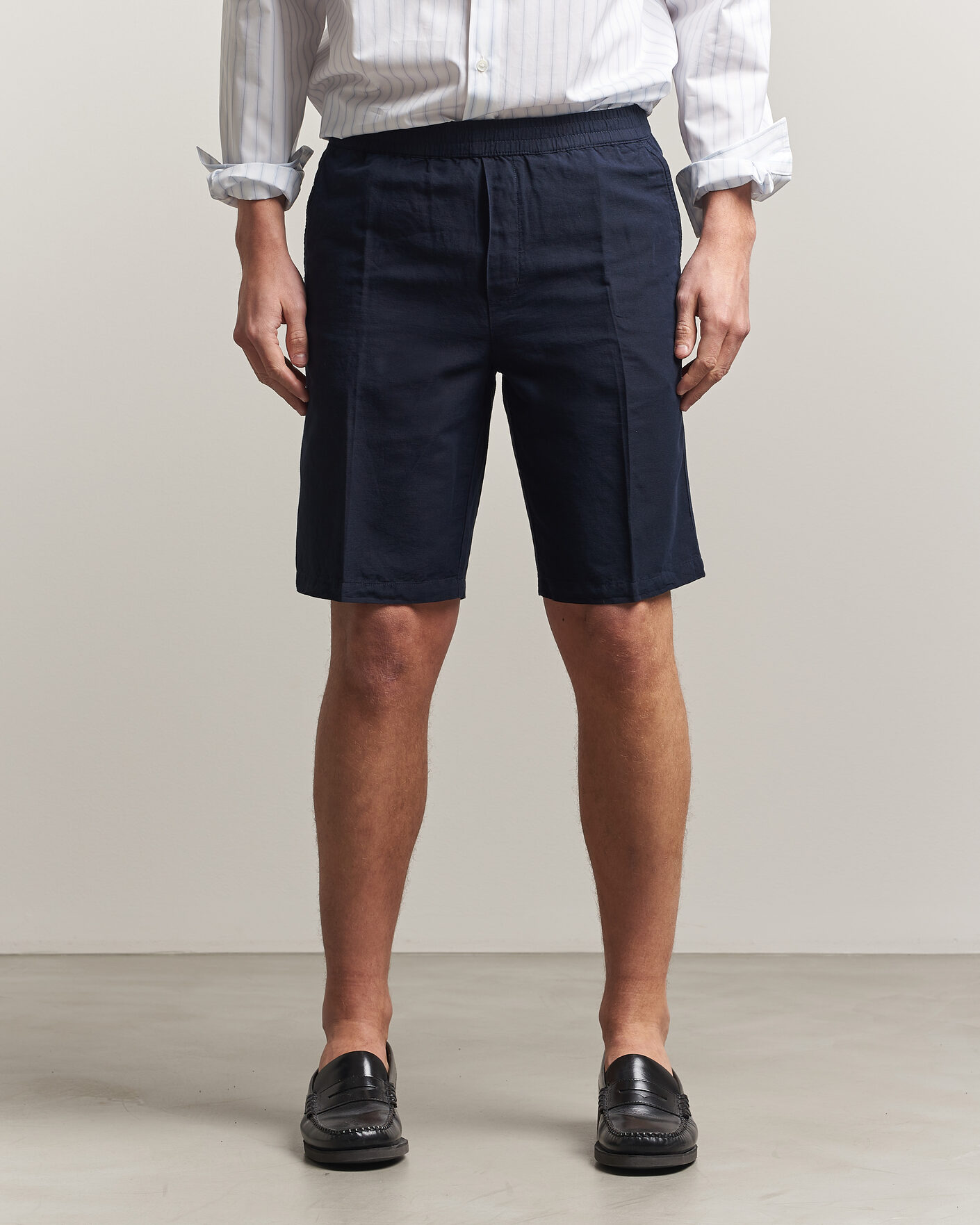 Heren | Korte broek | Filippa K | Theo Relaxed Linen/Cotton Drawstring Shorts Navy