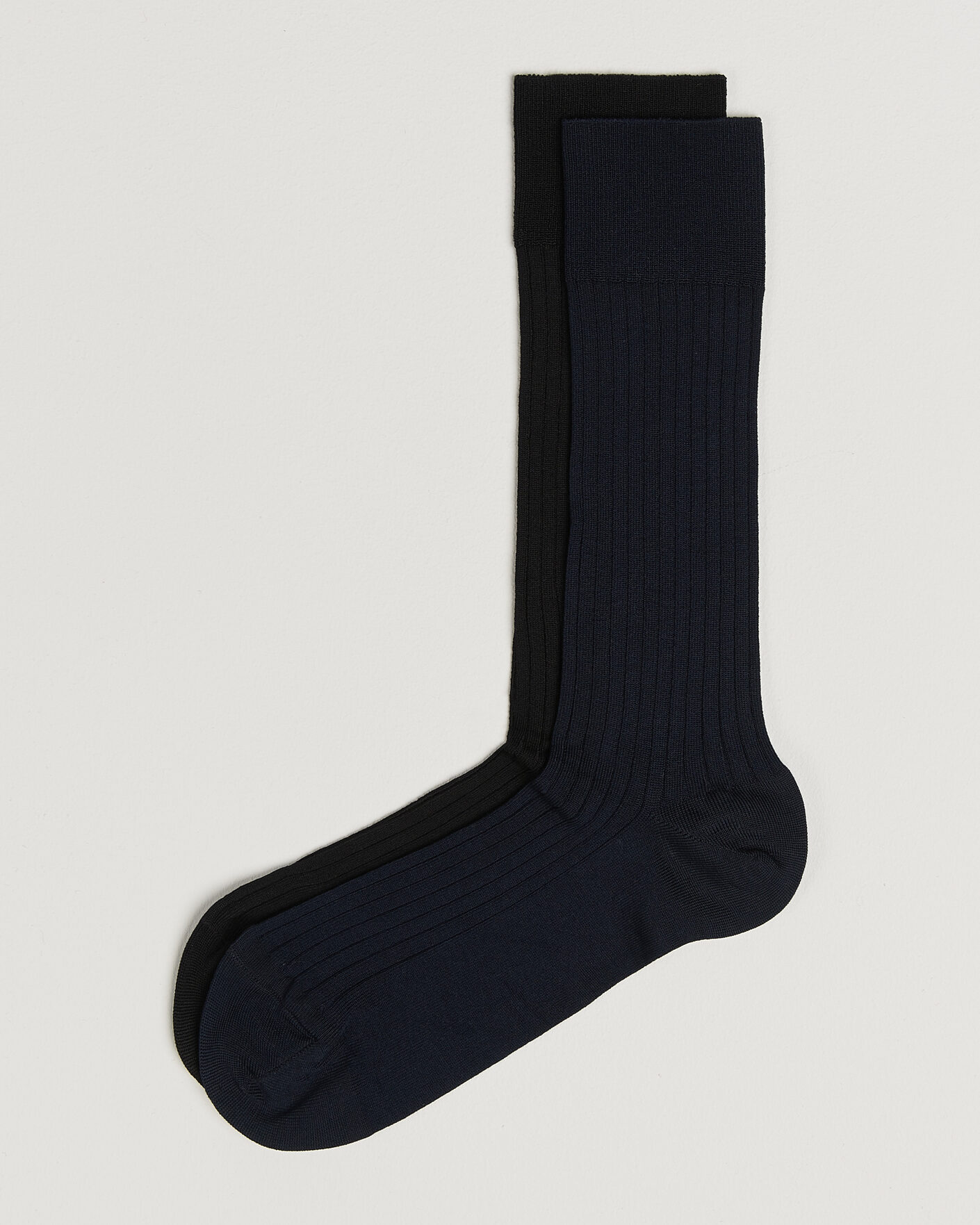 Heren | Ondergoed | Myrqvist | 2-Pack Axel Ribbed Cotton Sock Black/Navy