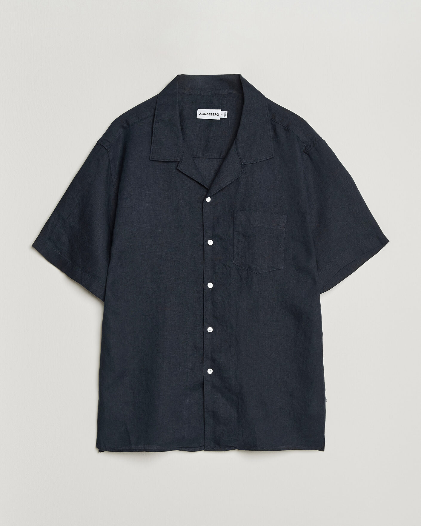Heren | Overhemden | J.Lindeberg | Elio Linen Short Sleeve Shirt Navy