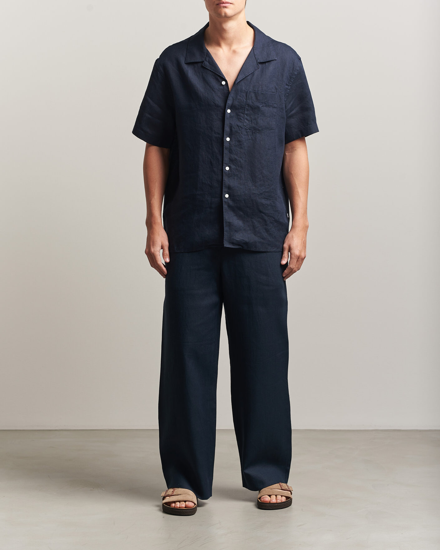 Heren | Overhemden | J.Lindeberg | Elio Linen Short Sleeve Shirt Navy