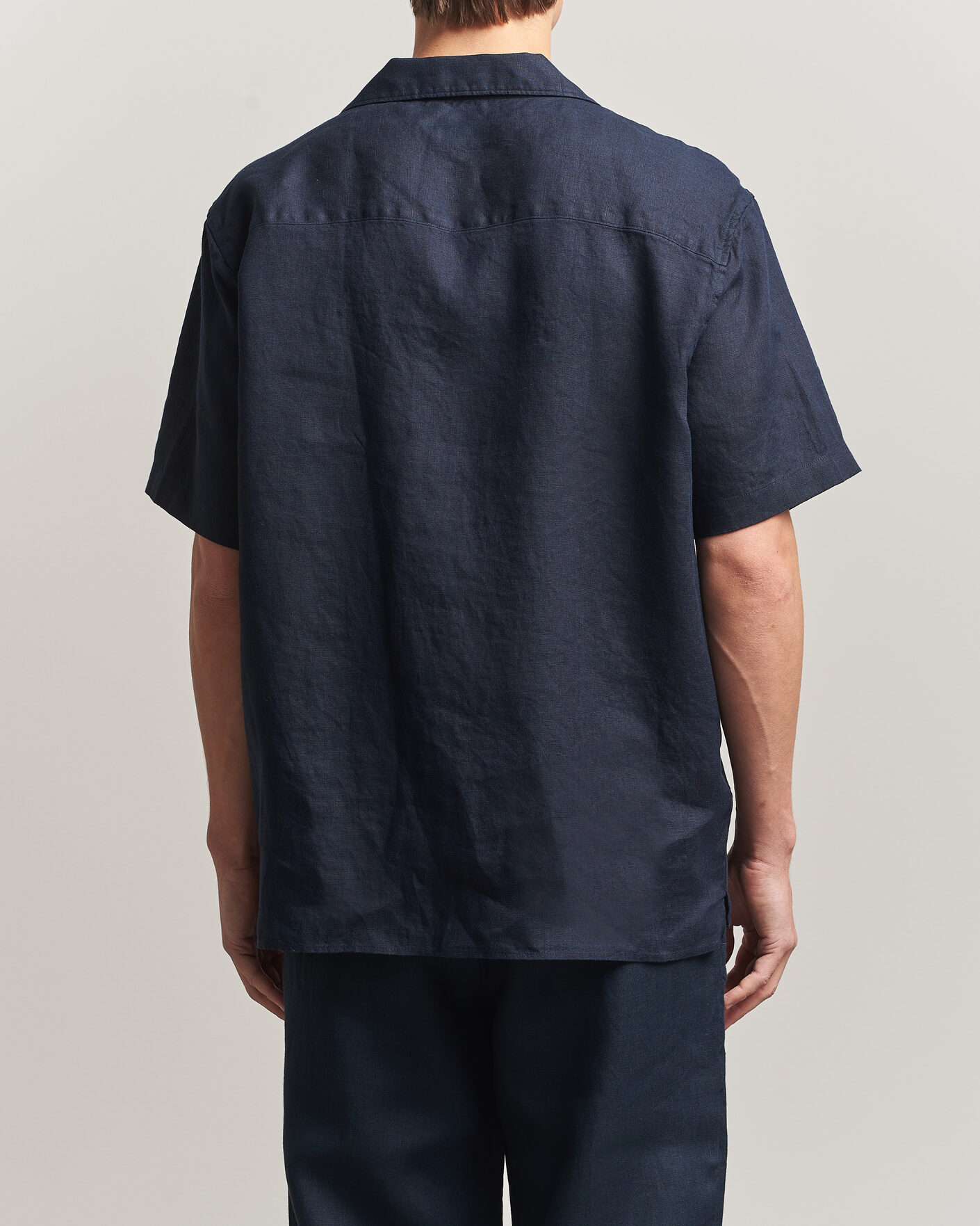 Heren | Overhemden | J.Lindeberg | Elio Linen Short Sleeve Shirt Navy