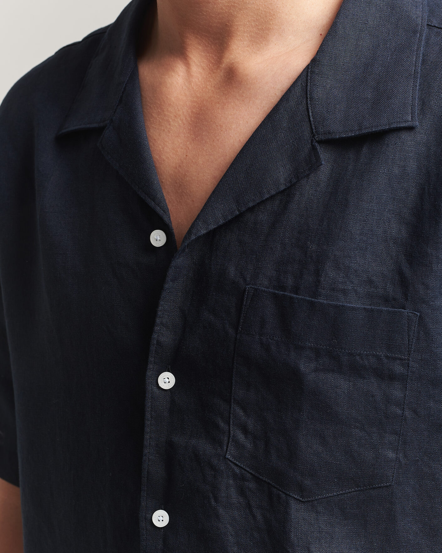 Heren | Overhemden | J.Lindeberg | Elio Linen Short Sleeve Shirt Navy
