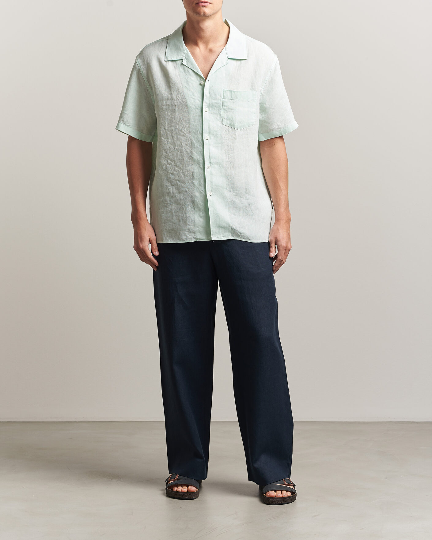 Heren | Overhemden | J.Lindeberg | Elio Linen Short Sleeve Shirt Bay Green