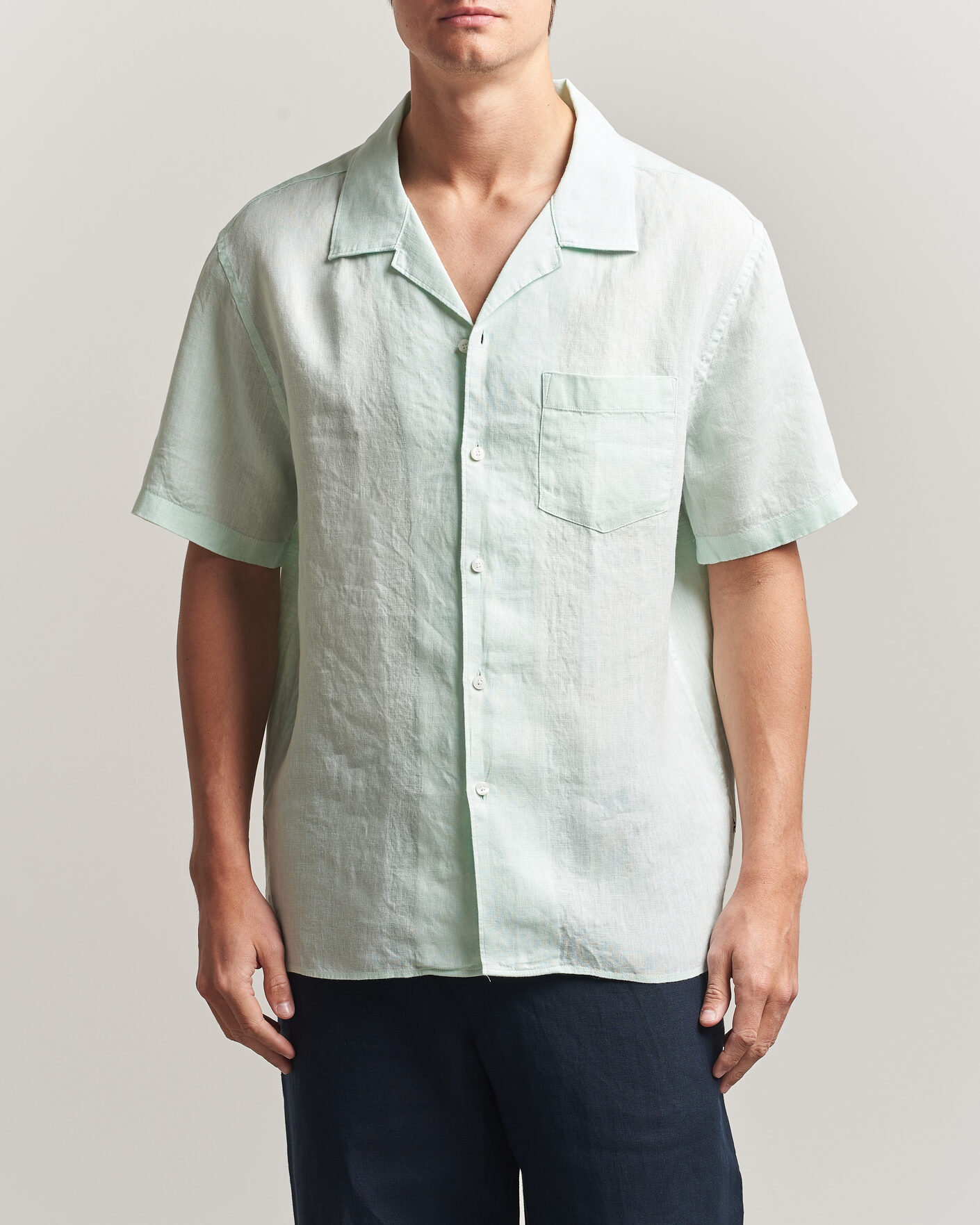 Heren | Overhemden | J.Lindeberg | Elio Linen Short Sleeve Shirt Bay Green