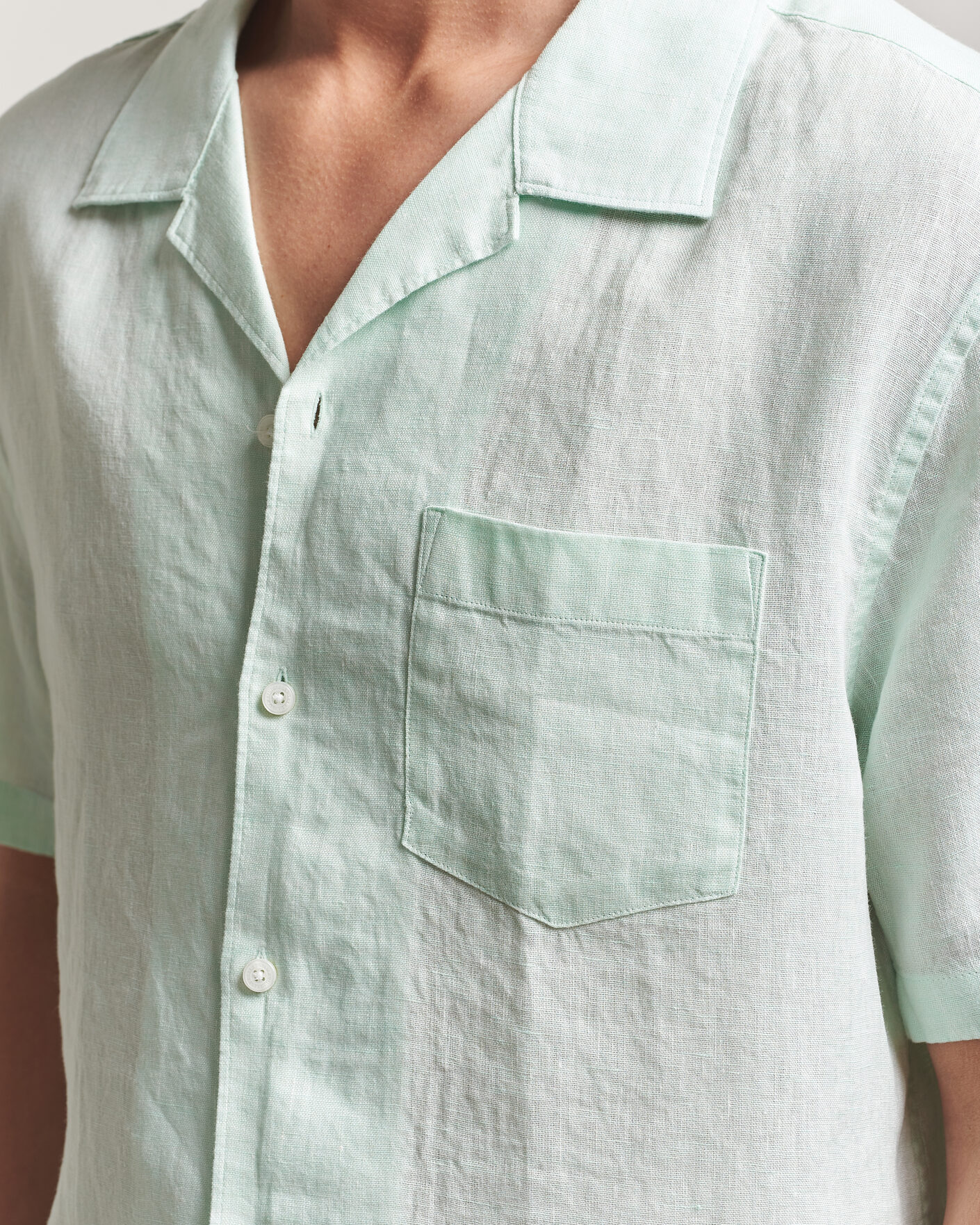 Heren | Overhemden | J.Lindeberg | Elio Linen Short Sleeve Shirt Bay Green