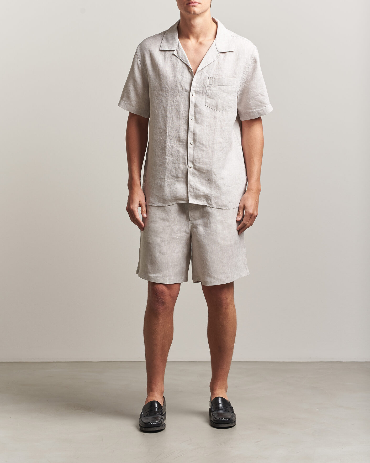 Heren | Overhemden | J.Lindeberg | Elio Linen Short Sleeve Shirt Moonbeam