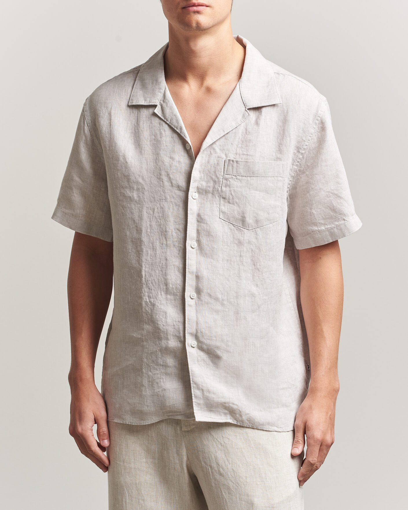 Heren | Overhemden | J.Lindeberg | Elio Linen Short Sleeve Shirt Moonbeam