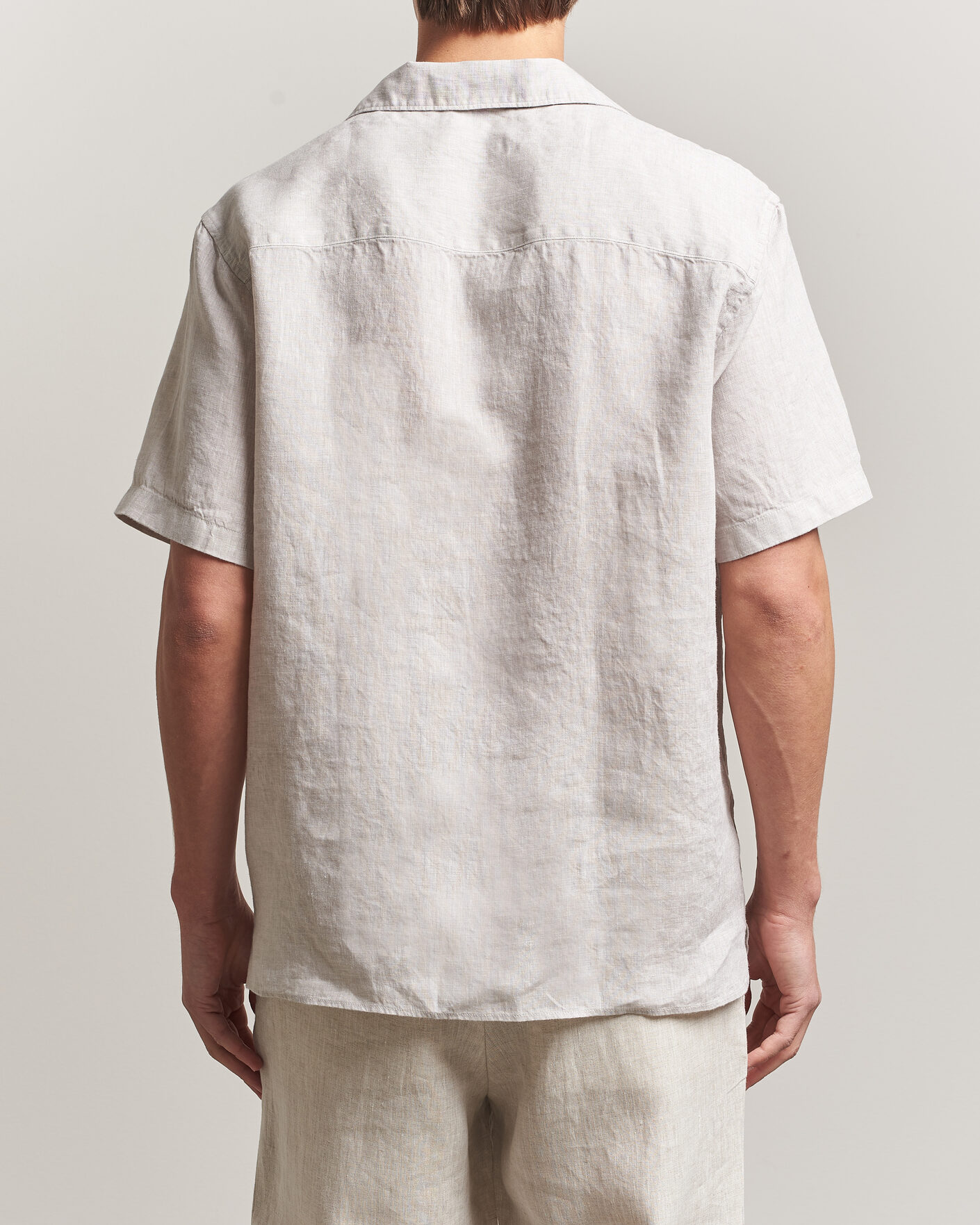 Heren | Overhemden | J.Lindeberg | Elio Linen Short Sleeve Shirt Moonbeam