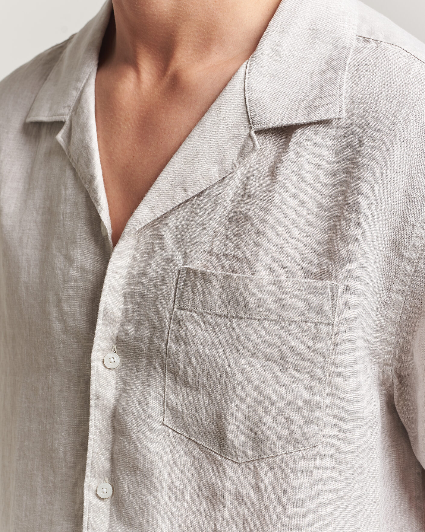 Heren | Overhemden | J.Lindeberg | Elio Linen Short Sleeve Shirt Moonbeam