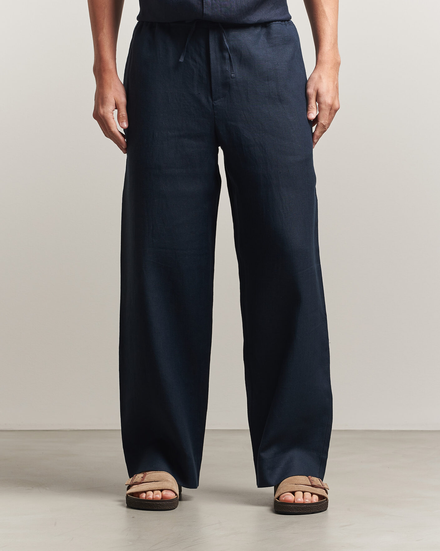 Heren | Broeken | J.Lindeberg | Noah Drape Linen Pants Navy