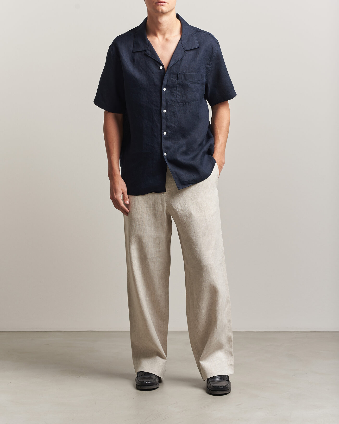 Heren | Broeken | J.Lindeberg | Noah Drape Linen Pants Moonbeam