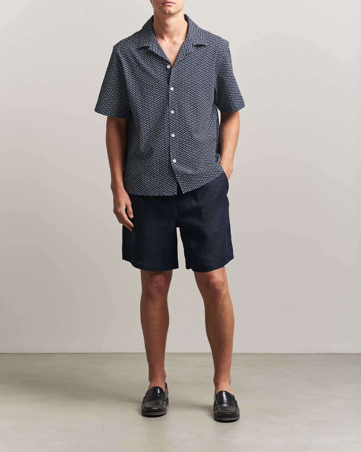 Heren | Korte broek | J.Lindeberg | Joff Linen Drawstring Shorts Navy
