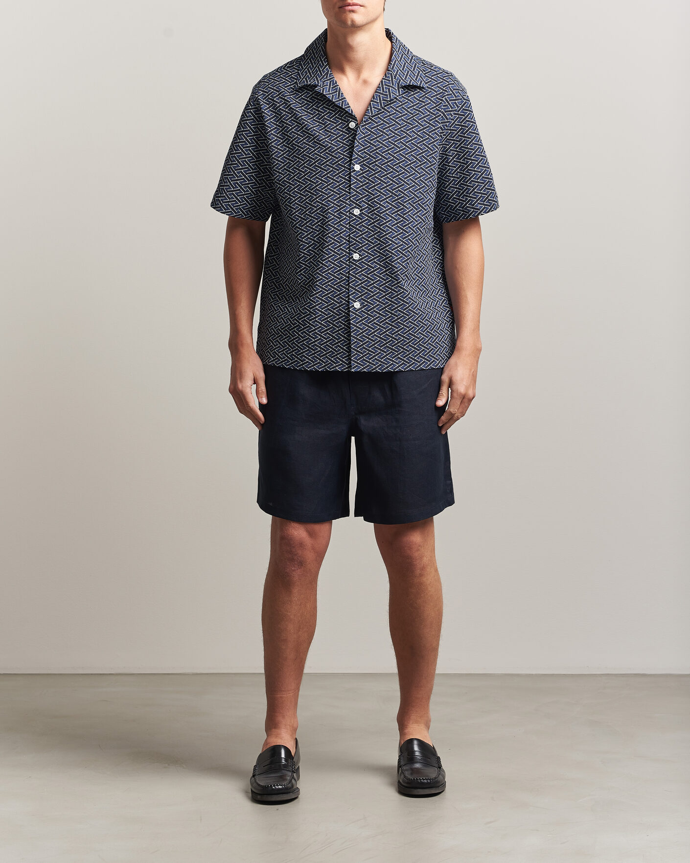 Heren | Overhemden | J.Lindeberg | Donso Geo Printed Resort Shirt Estate Navy