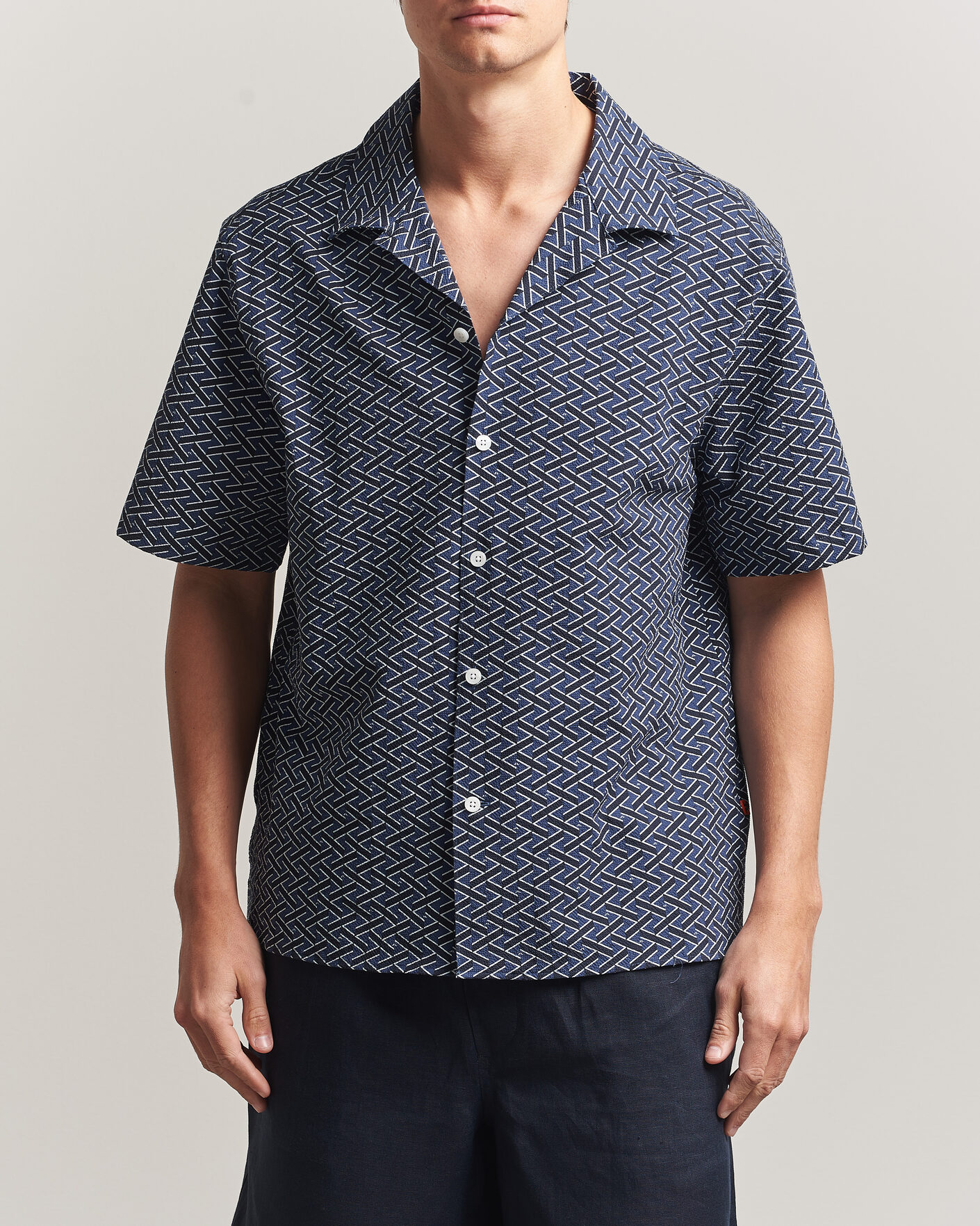 Heren | Overhemden | J.Lindeberg | Donso Geo Printed Resort Shirt Estate Navy