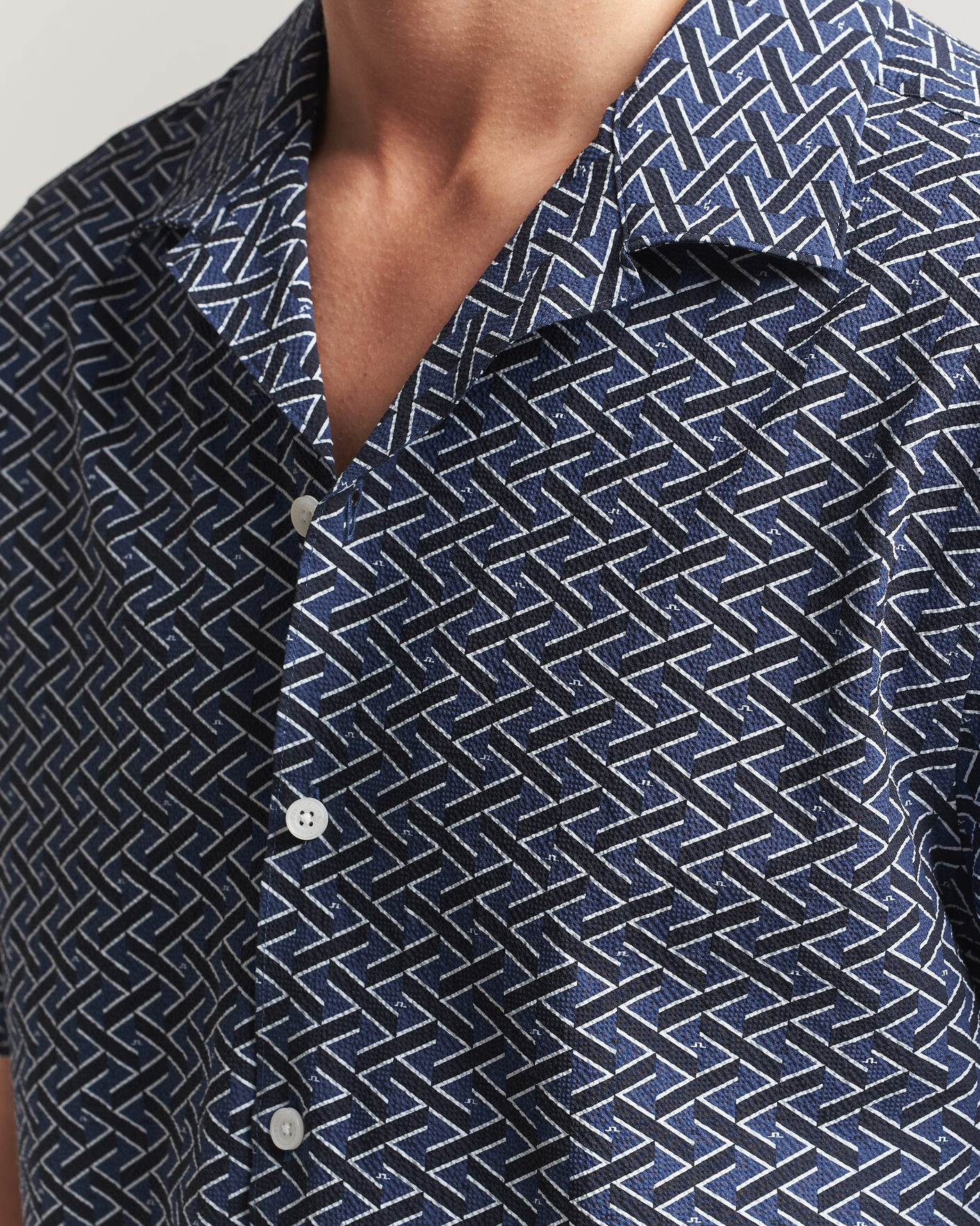 Heren | Overhemden | J.Lindeberg | Donso Geo Printed Resort Shirt Estate Navy