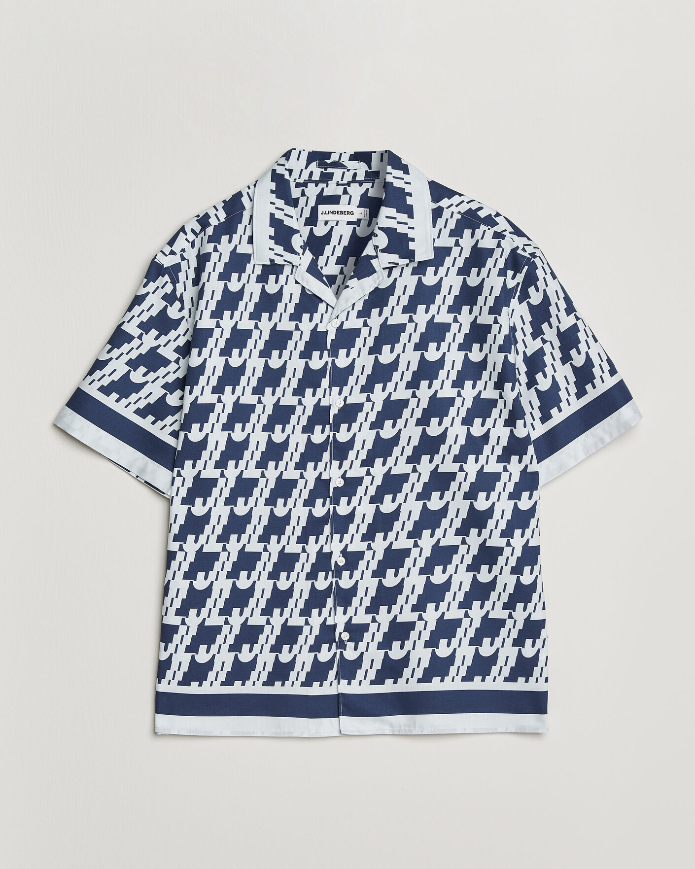 Heren | Overhemden | J.Lindeberg | Ellis Border Printed Resort Shirt Estate Blue