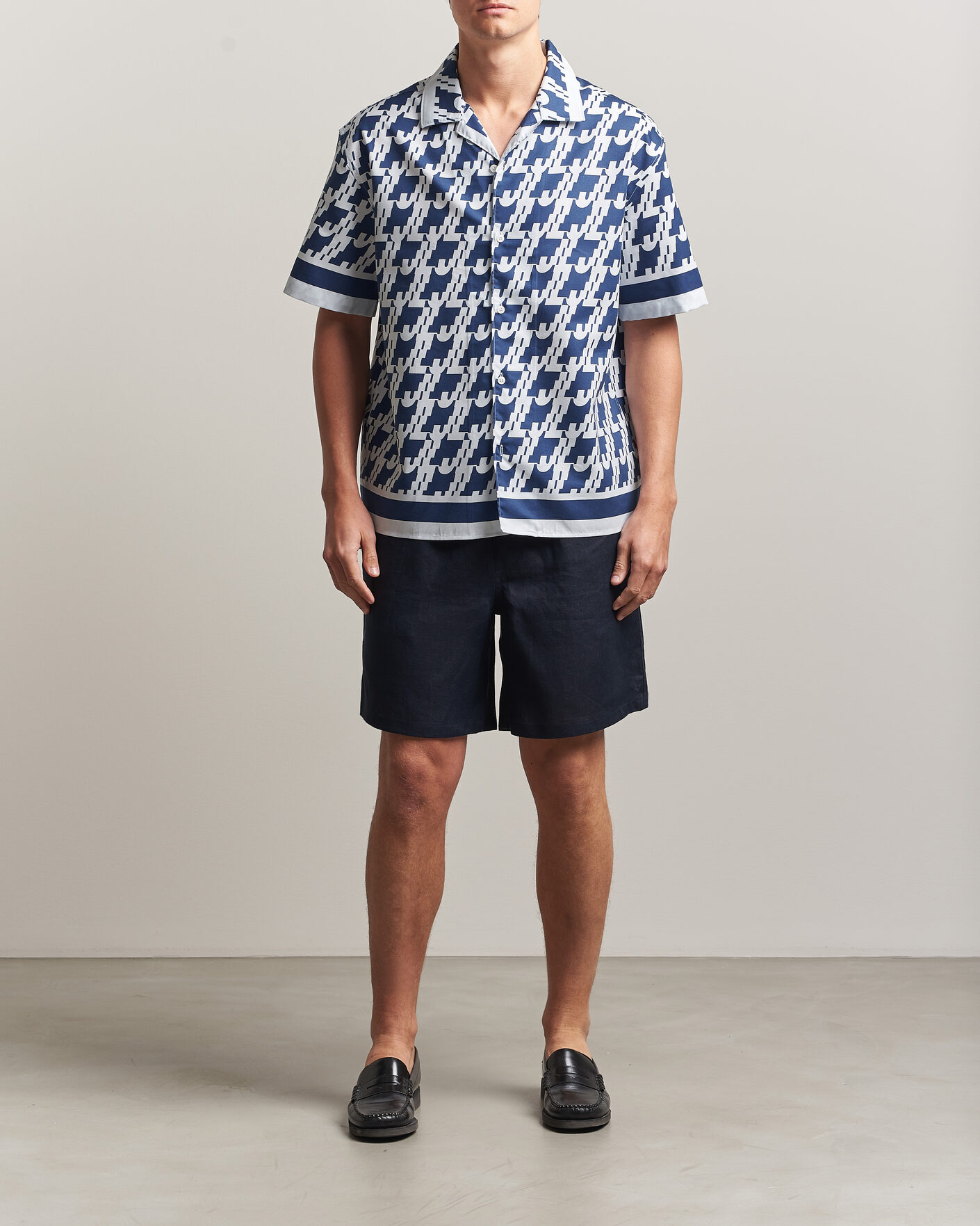 Heren | Overhemden | J.Lindeberg | Ellis Border Printed Resort Shirt Estate Blue