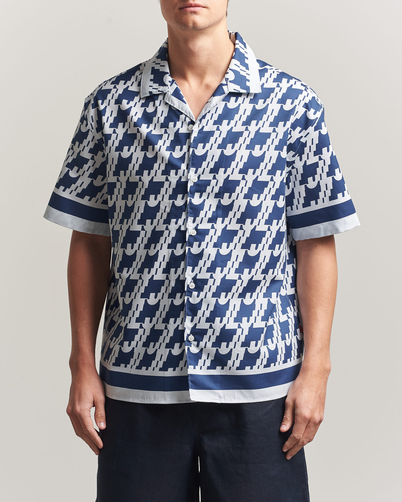 Heren | Overhemden | J.Lindeberg | Ellis Border Printed Resort Shirt Estate Blue