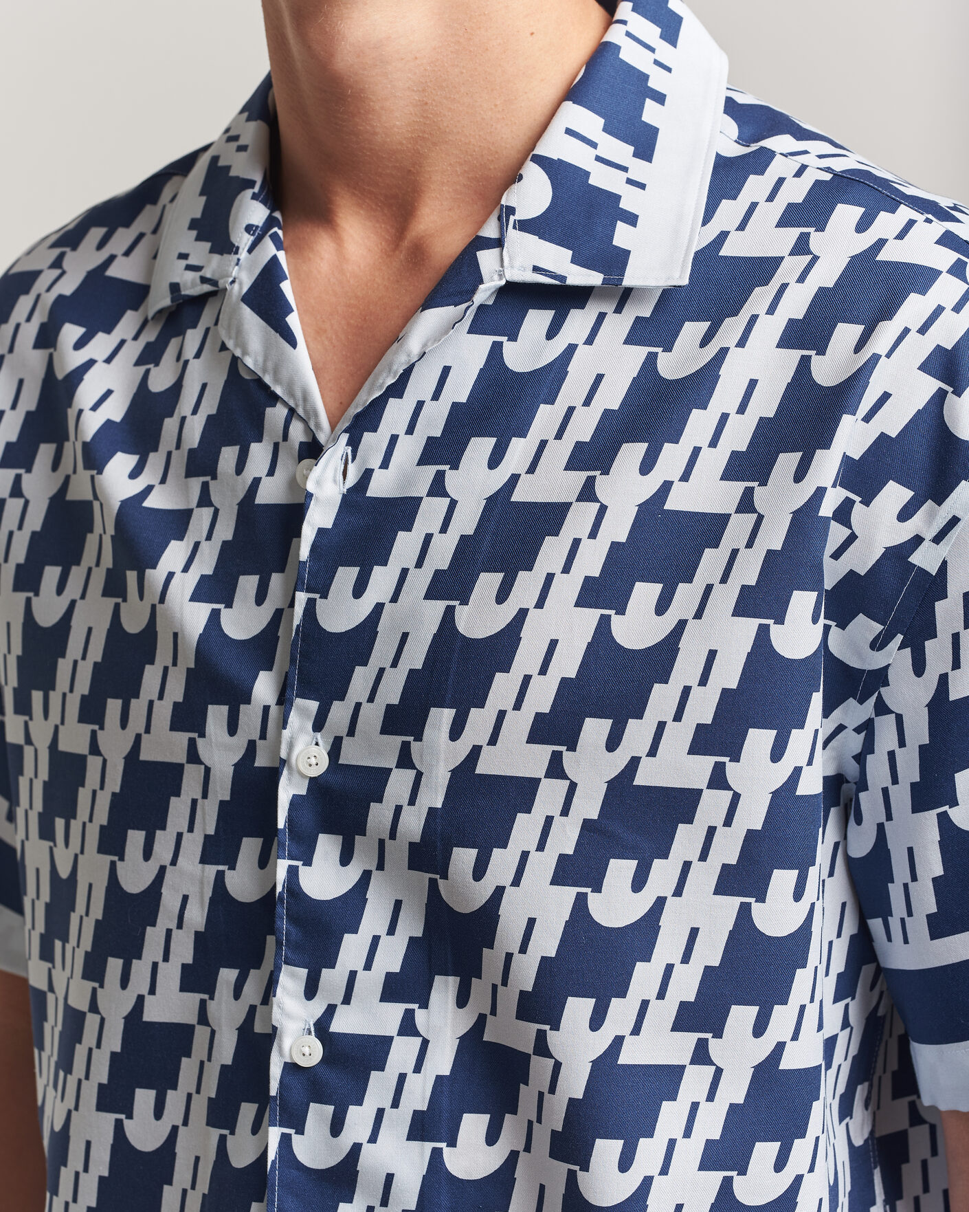 Heren | Overhemden | J.Lindeberg | Ellis Border Printed Resort Shirt Estate Blue