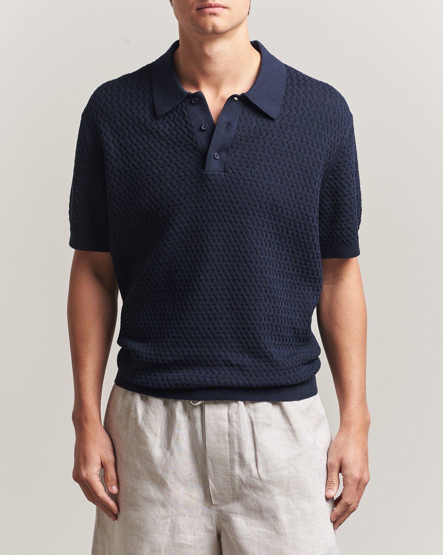 Heren | Polo's | J.Lindeberg | Jacques Structured Knitted Polo Navy