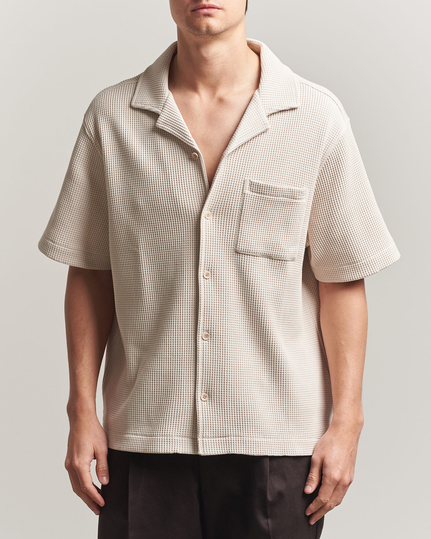 Heren | Overhemden | J.Lindeberg | Theron Waffle Resort Shirt Moonbeam