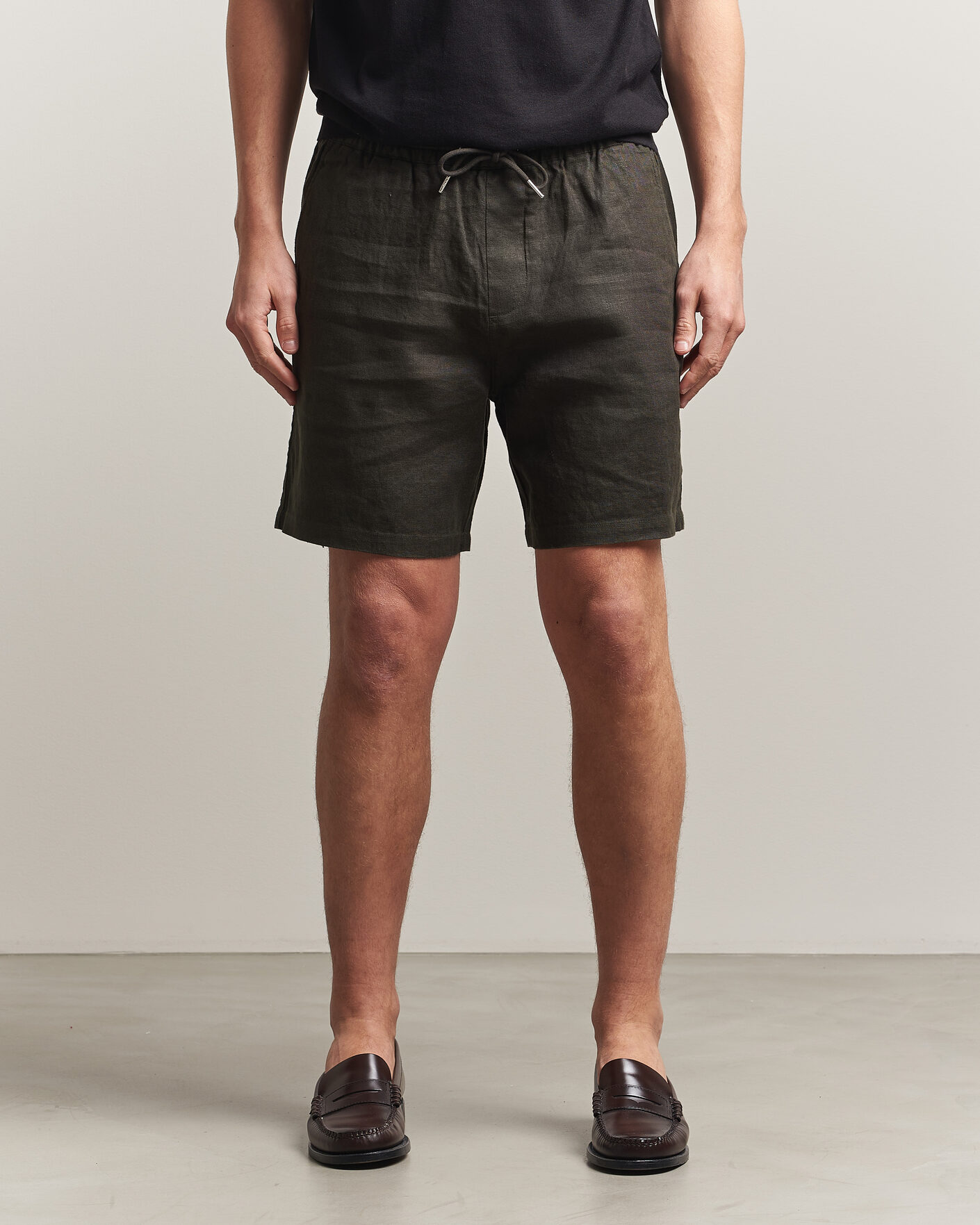 Heren | Korte broek | NN07 | Gregor Linen Drawstring Shorts Dark Army