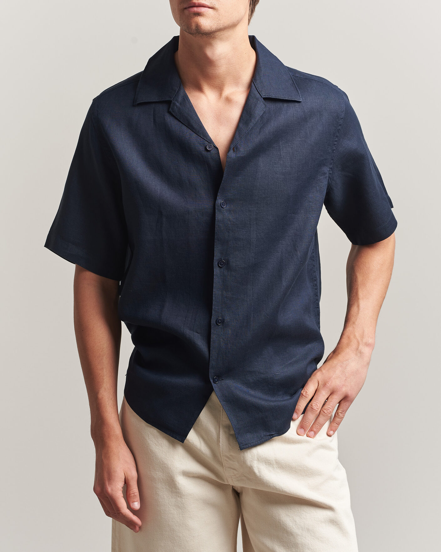Heren | Overhemden | NN07 | Julio Linen Resort Shirt Navy Blue
